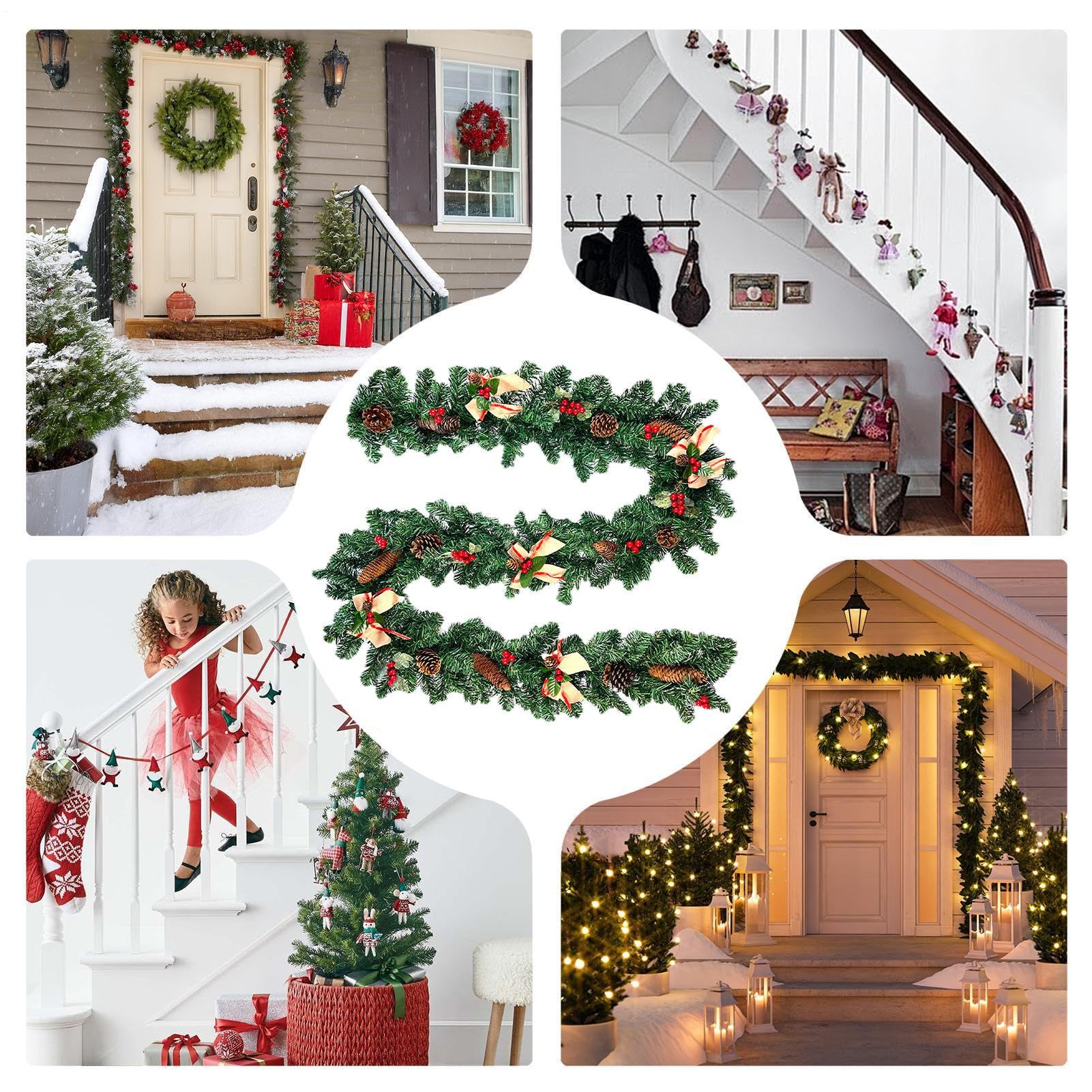 Guirlande de Noël avec Pommes de pin Déco Maison | 2,68 m Guirlande pour Noël avec baies et pommes de pin pour Table, Fenêtre, Porche, Patio, Jardin,