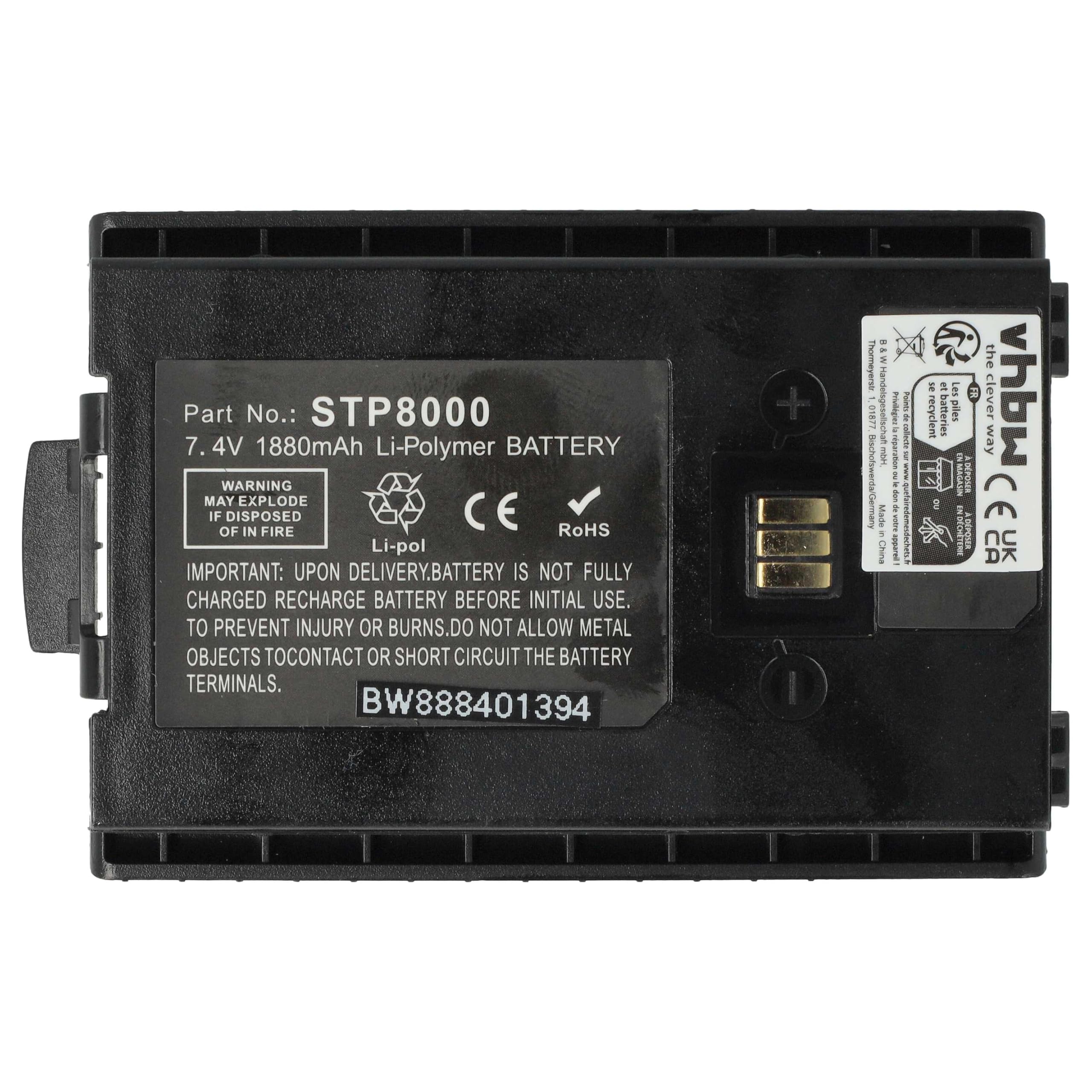 vhbw 2X Akku kompatibel mit Tetra STP8000 | SC2020, SC2024, SC20, STP8035, STP8020, STP8030 Funkgerät, Walkie Talkie (1880 mAh, 7,4 V, Li-Polymer)