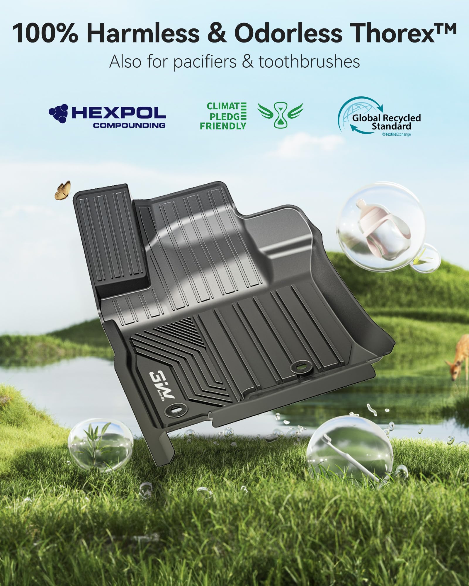 3W Floor Mats for Lexus GX460 2014-2023 only for 7 seat TPE All Weather Custom Fit Floor Liner — view 7