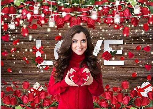 Miniatura 6 de CHAIYA Telón de fondo para el día de San Valentín de 8 x 6 pies para el día de San Valentín flores de madera marrón fondo de corazón boda despedida