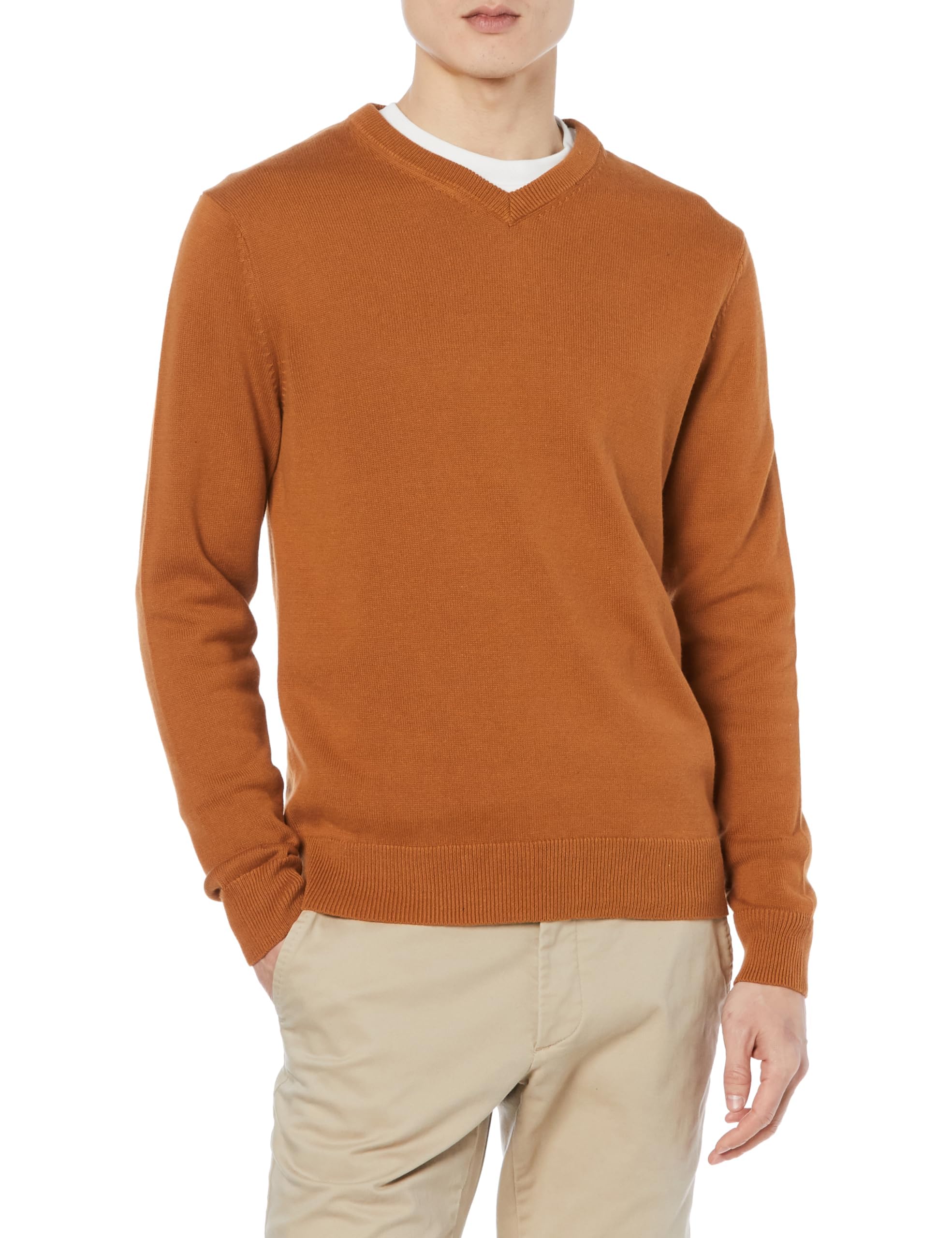 Amazon Essentials Herren V-Ausschnitt Pullover aus Baumwolle, Normale Passform, Rust, M