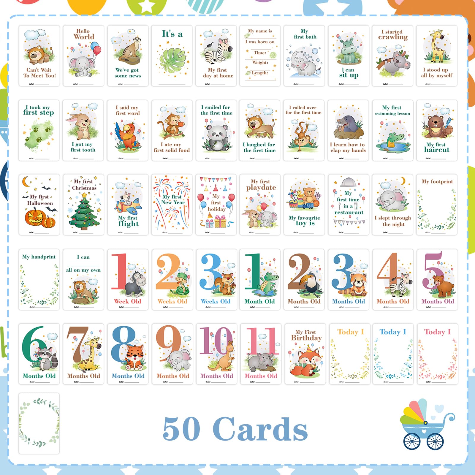 HOWAF Baby Milestone Cards - Monthly Cards for New Parents Boy & Girl Newborn Gifts, Pregnancy Keepsake, Multicolor - Image 2