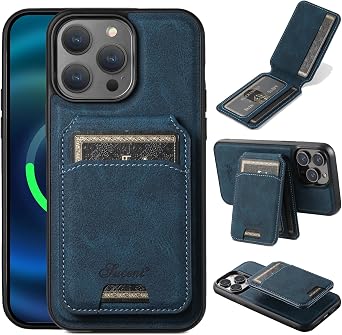 2 in 1 Detachable Magnetic Wallet Compatible with iPhone 14 Pro Max Case with Card Holder Faux Leather Men Women 6.7 Kickstand Compatible with MagSafe Blue, IP 14 Pro Max
