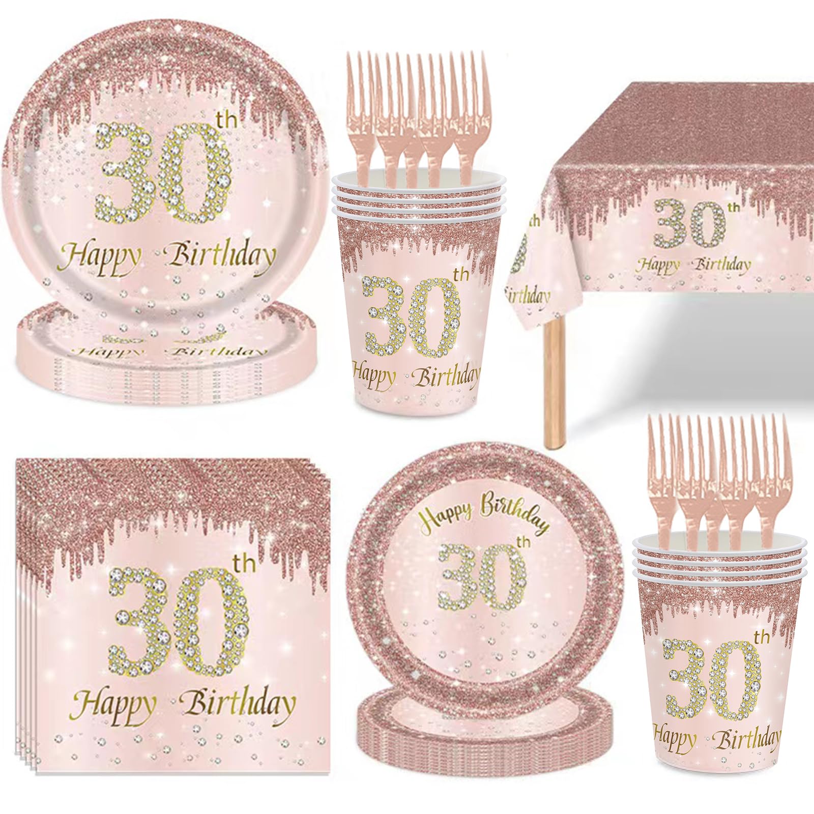 121Pcs 30th Birthday Party Supplies Plates Napkins Cups