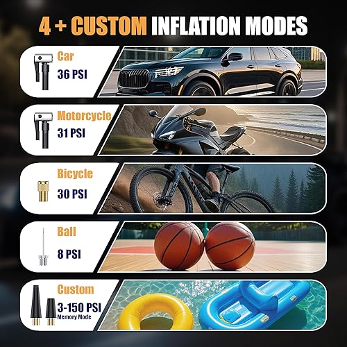 Miniatura 7 de Inflador de neumáticos, compresor de aire portátil, bomba de 150 PSI con manómetro digital y apagado automático para neumáticos de Gris,Gris (Deep