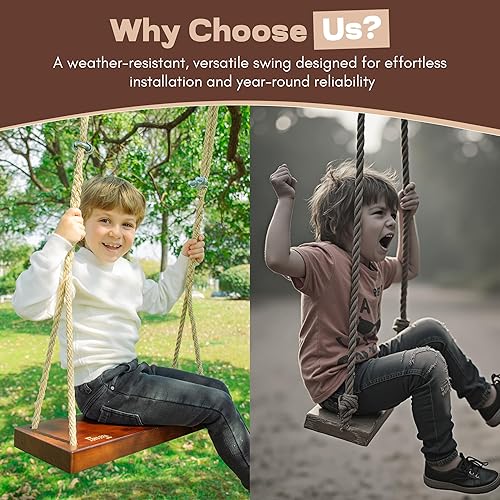 Miniatura 3 de Asiento colgante de madera para exteriores, columpio de madera de cedro de 22 x 8 x 2 pulgadas para adultos y niños, capacidad de 440 libras, cuerda