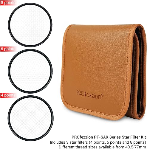 Miniatura 9 de PROfezzion Kit de filtro de estrella de 2.165 in, 3 piezas (4 puntos, 6 puntos, 8 puntos) filtro Starburst ajustable para Nikon D5600 D3500Sony A7