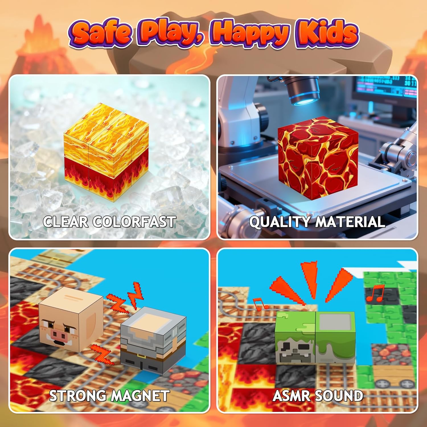 200PCS 0.8inch Magnetic Building Blocks STEM Toy for Kids 3+ Toddler Educational Construction Gift for Boys & Girls (Lava Cave-200pcs)