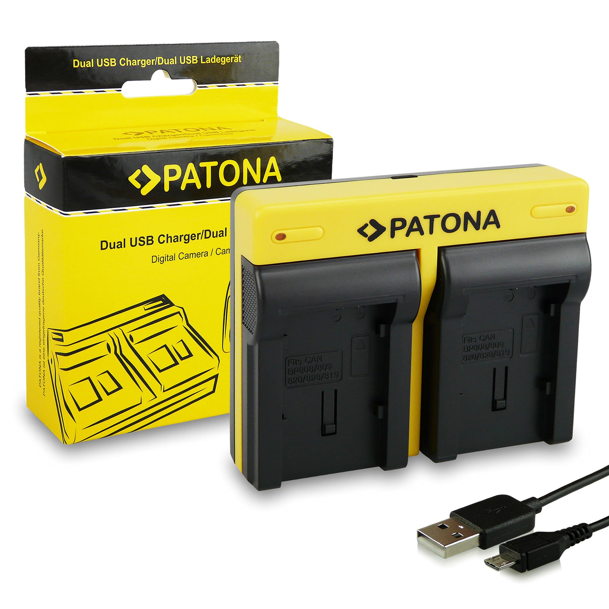 PATONA Dual Ladegerät Kompatibel mit Canon BP-807 BP-808 BP-809 BP-819 BP-820 BP-827 BP-828 Akkus | Ersatzakku BP-807, sichere Li-Ion-Zellen, kein Memory-Effekt – für Canon Legria & HF G25