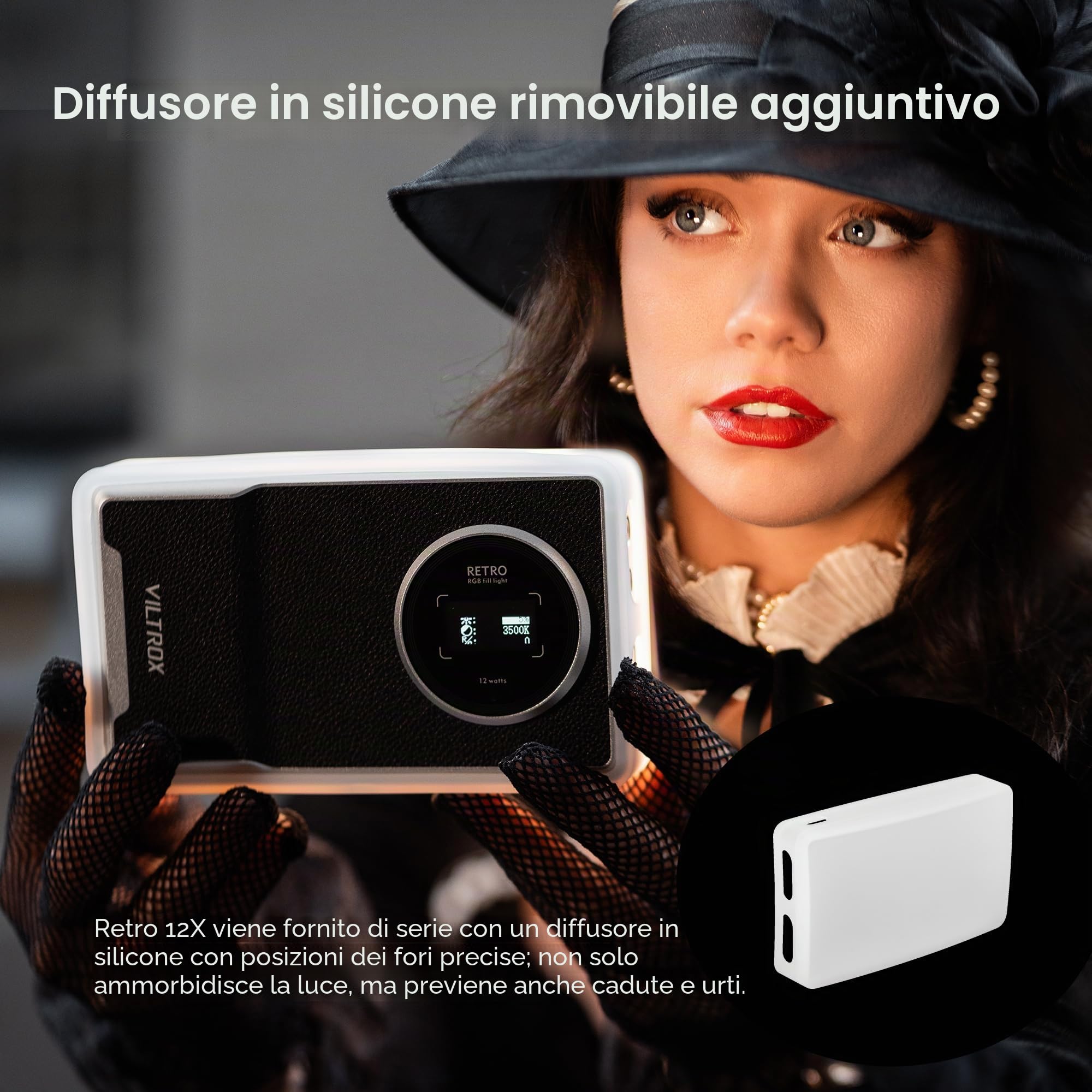 VILTROX Retro12X Luce Video RGB, Luce Led Fotografia con Batteria da 22Wh 3000mAh, Pannello Luce LED da Dimmerabile 2500K-8500K, CRI 95+ per Tiktok/Foto di Prodotti/videocamere DSLR, Fotografia