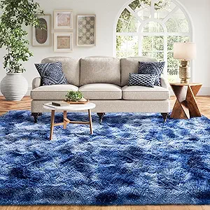 5x7 ft Fuzzy Rug for Living Room Soft Fluffy Blue White Bedroom Area Rugs Non-Slip Shaggy Carpet for Nursery Kids PlayRoom Dorm Office Indoor Modern Plush Carpets