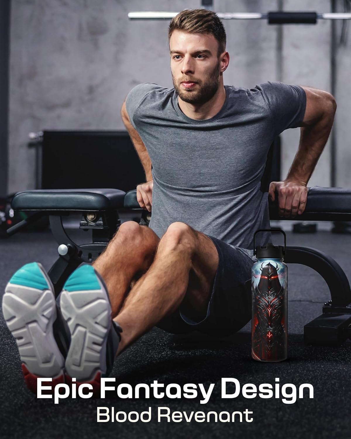 Insulated Water Bottle 40 oz –Hot and Cold Coffee Travel Drinks, Leakproof Sports Gaming & Gym Bottles, Large and Small Reusable Stainless Steel Flask with Straw – Blood Revenant - Image 7