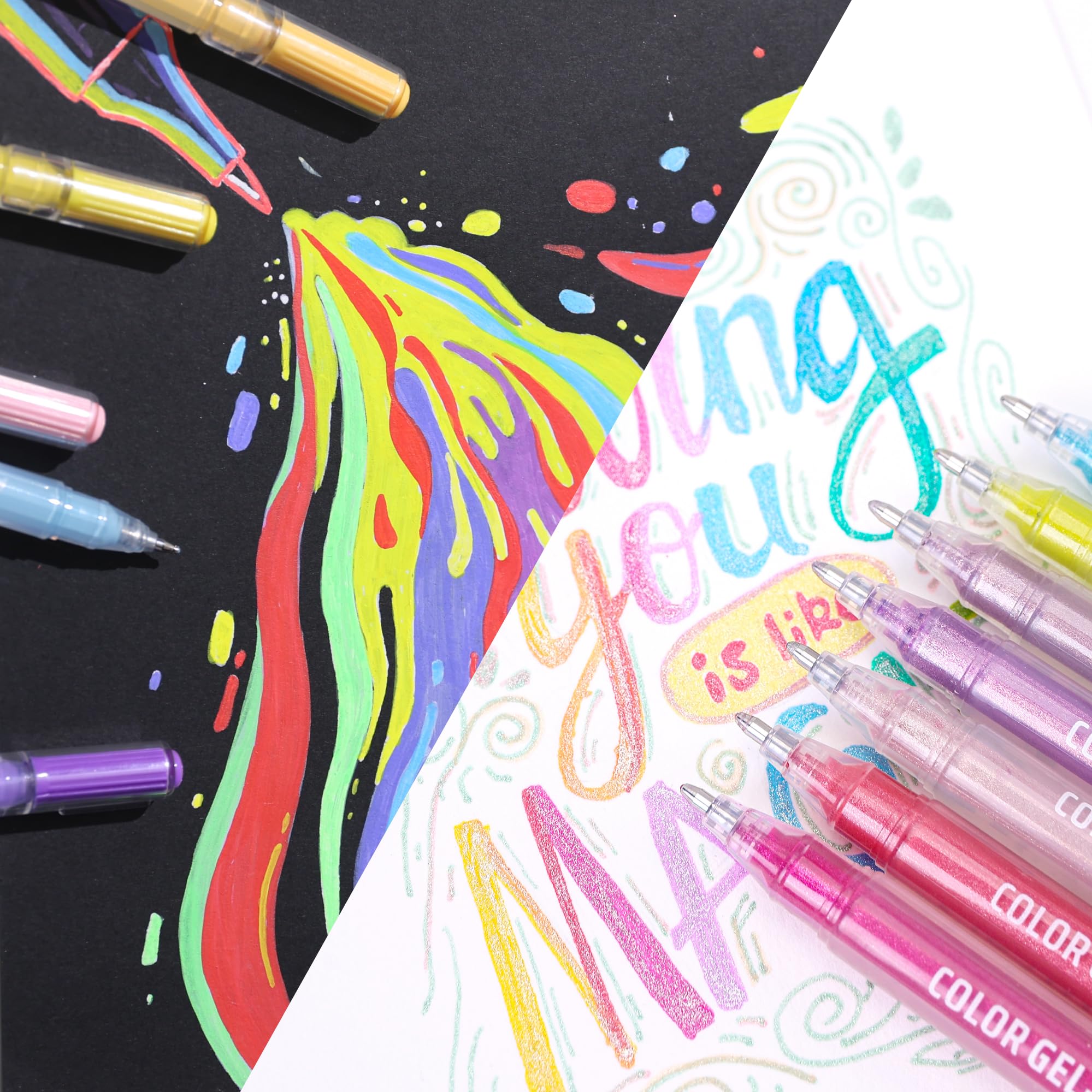 languo La boite Qimiart 216 Color : 144 stylos acryliques + 72 stylos pailletés, pointe large de 1,0 mm avec sac de rangement. Pour Dessin, Coloriage mystere, Griffonnage Artisanat Scrapbooking