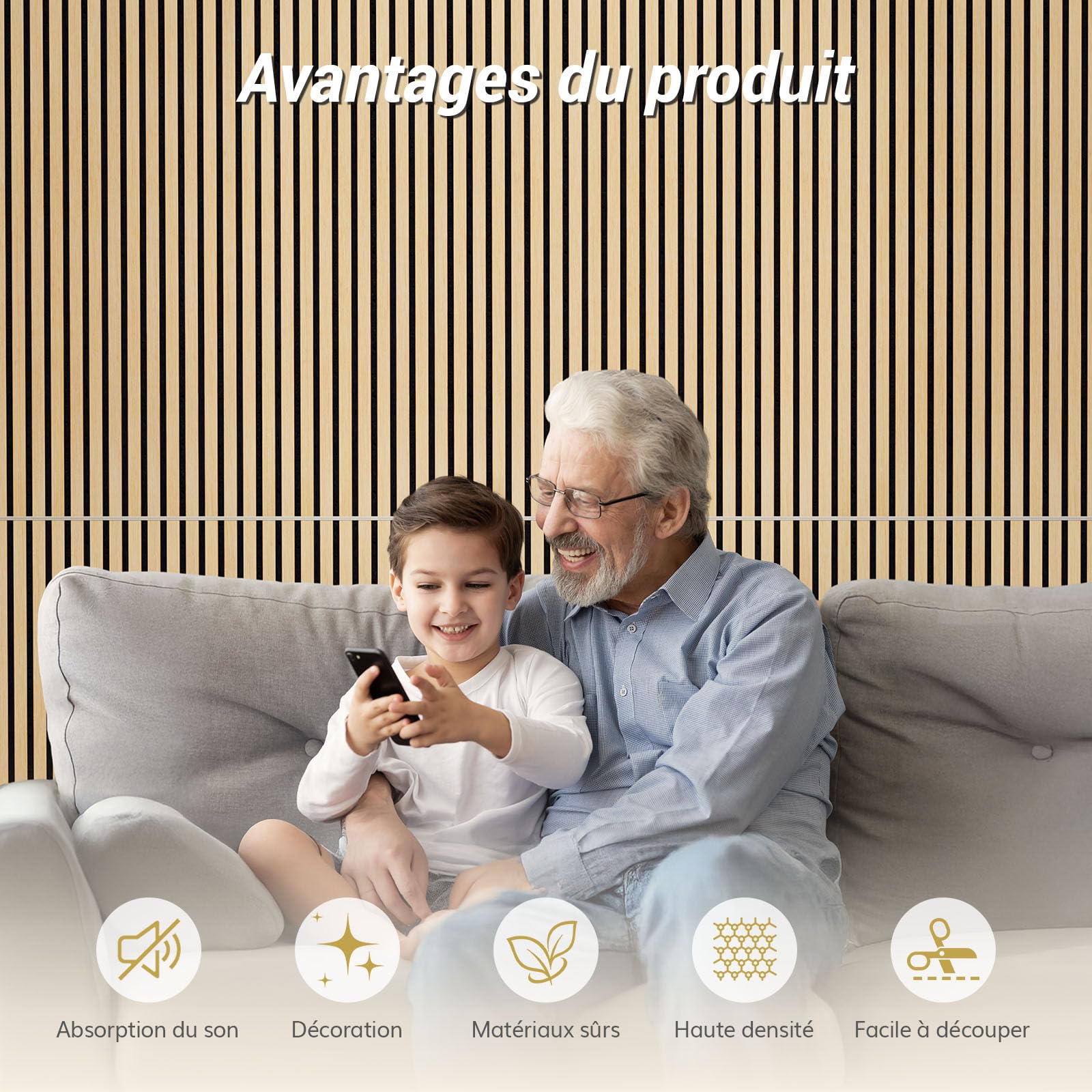 TONOR Lot de 4 Panneau Acoustique en Placage de Bois, 120x60x1,9 cm, Dalle Murale Autocollante, Absorption de L'écho, Mousse Décoratif en 3D, Panneaux Insonorisants pour le Salon, le Bureau, Chêne
