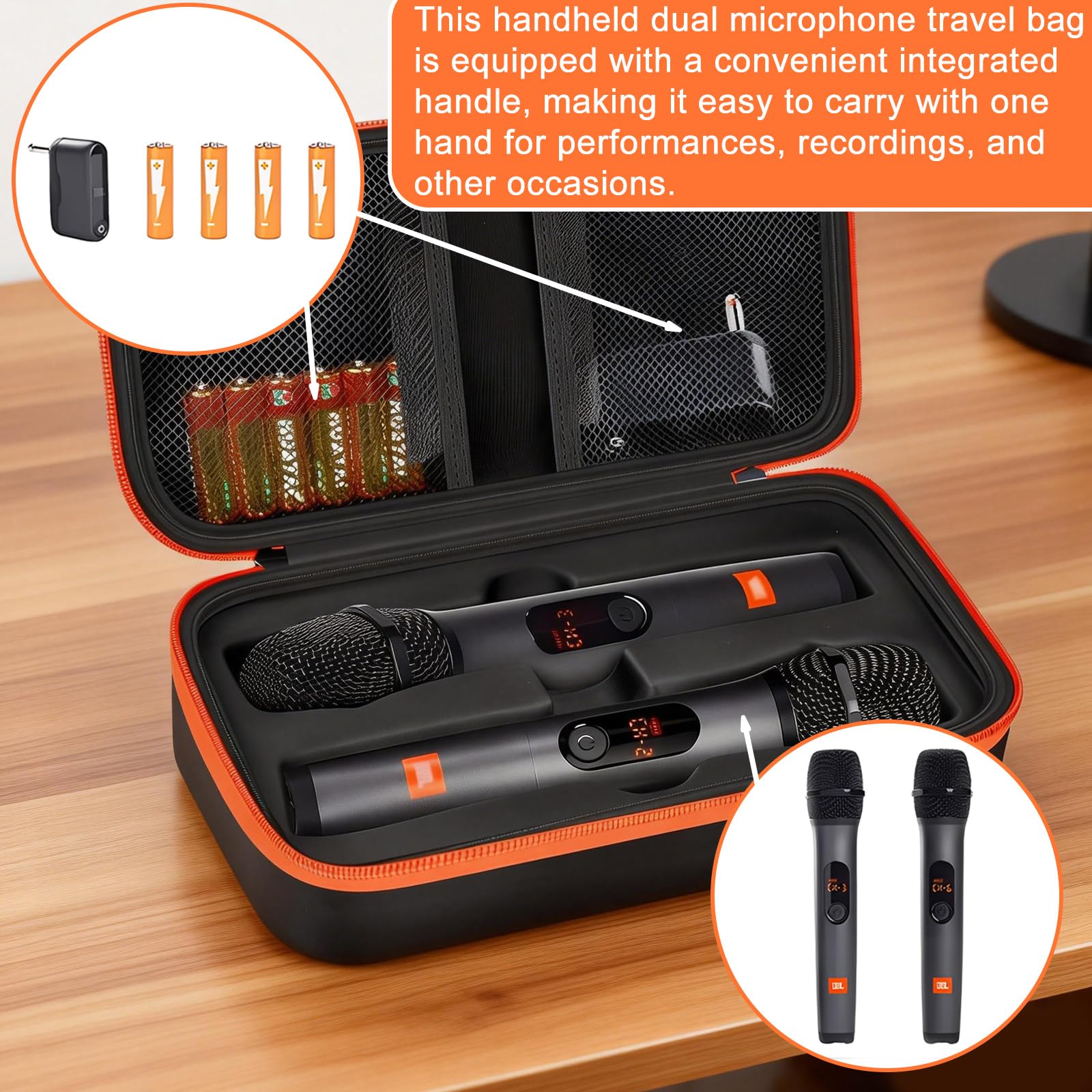 Sac de voyage portable Dual Mic : sac de voyage portable Dual Mic, compatible avec JBL Wireless Two microphone, poche pour microphone Bluetooth, récepteur, adaptateur, batterie (boîte