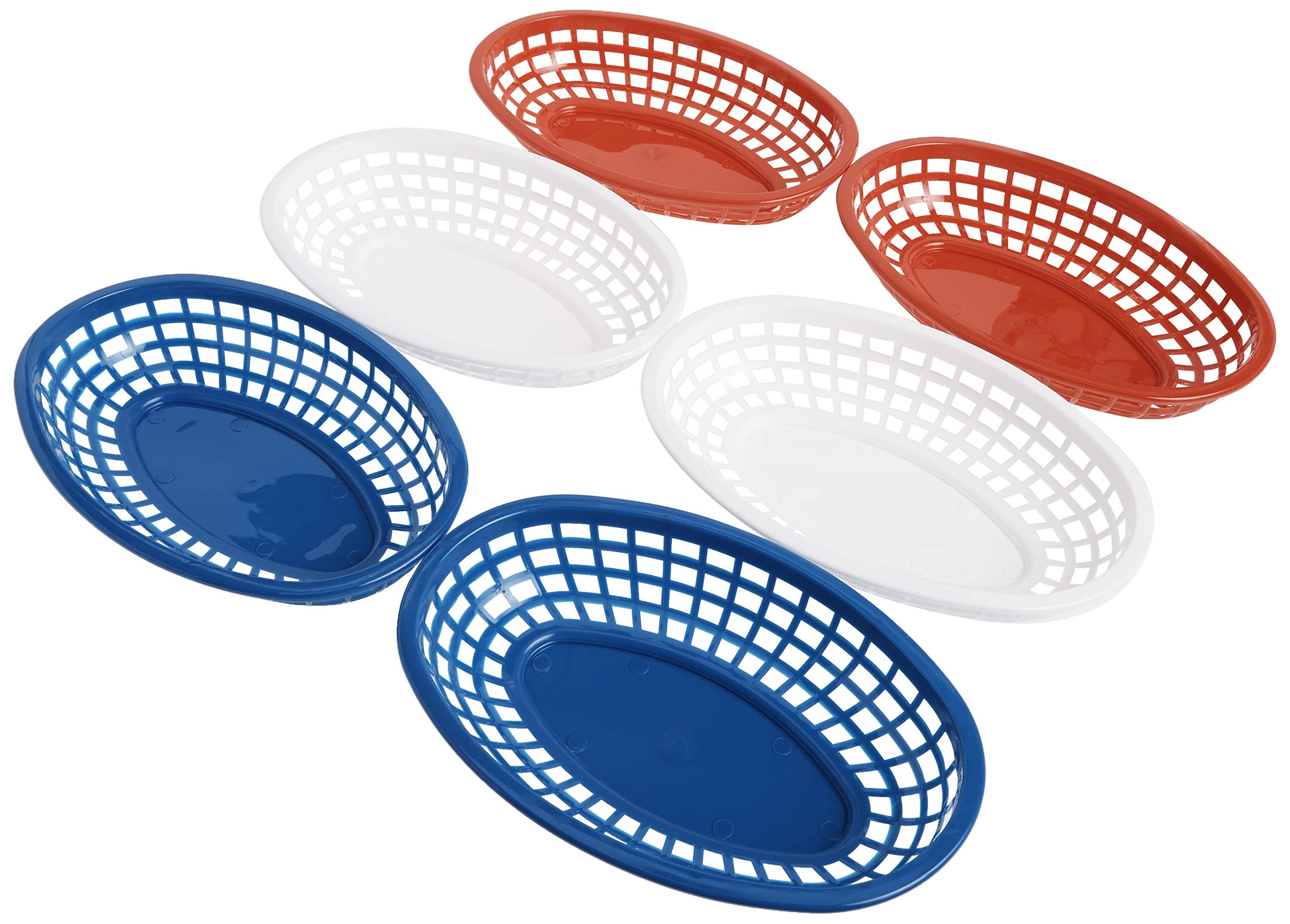 TableCraft 6-Piece Classic Oval Plastic Baskets Set – Diner-Style Red Baskets For Home Use