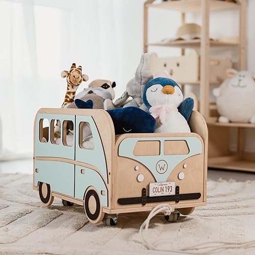 Personalized Kids Toy Storage Organizer - Wooden Toy Box for Boys with Wheels Baby Furniture - Playroom Decor Nursery Storage for Kids Room Book -