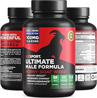 AZS Premium Male Enhancing Pills [10X Strength] - Increase Size, Energy, Drive and Performance - All Natural Horny Goat Weed Supplement, Gluten Free, Non-GMO, 60 Caps