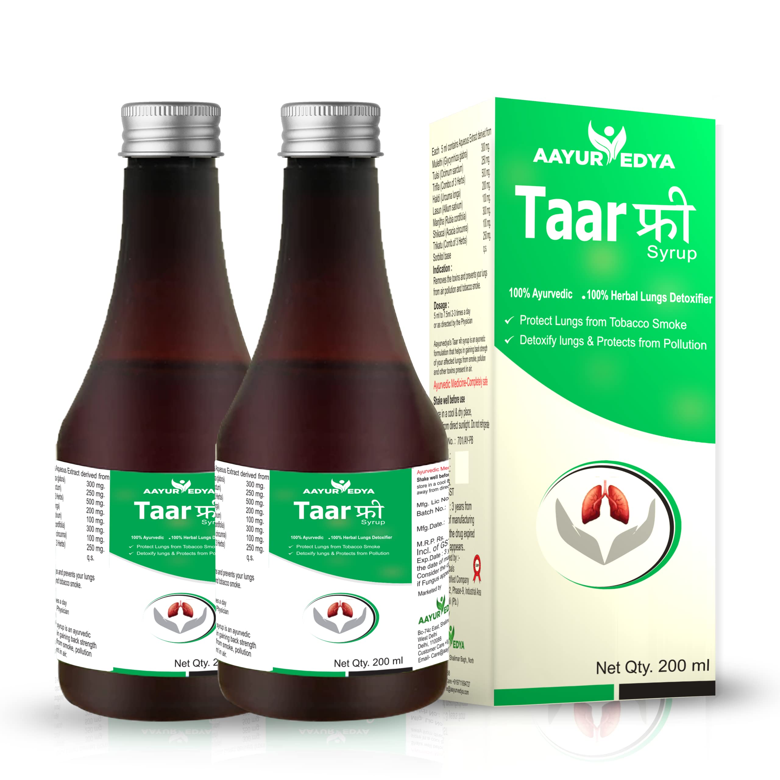 AAYURVEDYA Taar Free Syrup - Natural Ayurvedic Lungs Cleaner, Removes Deposited Toxins from Lungs - Set of 2, 200 Ml Each-image-35