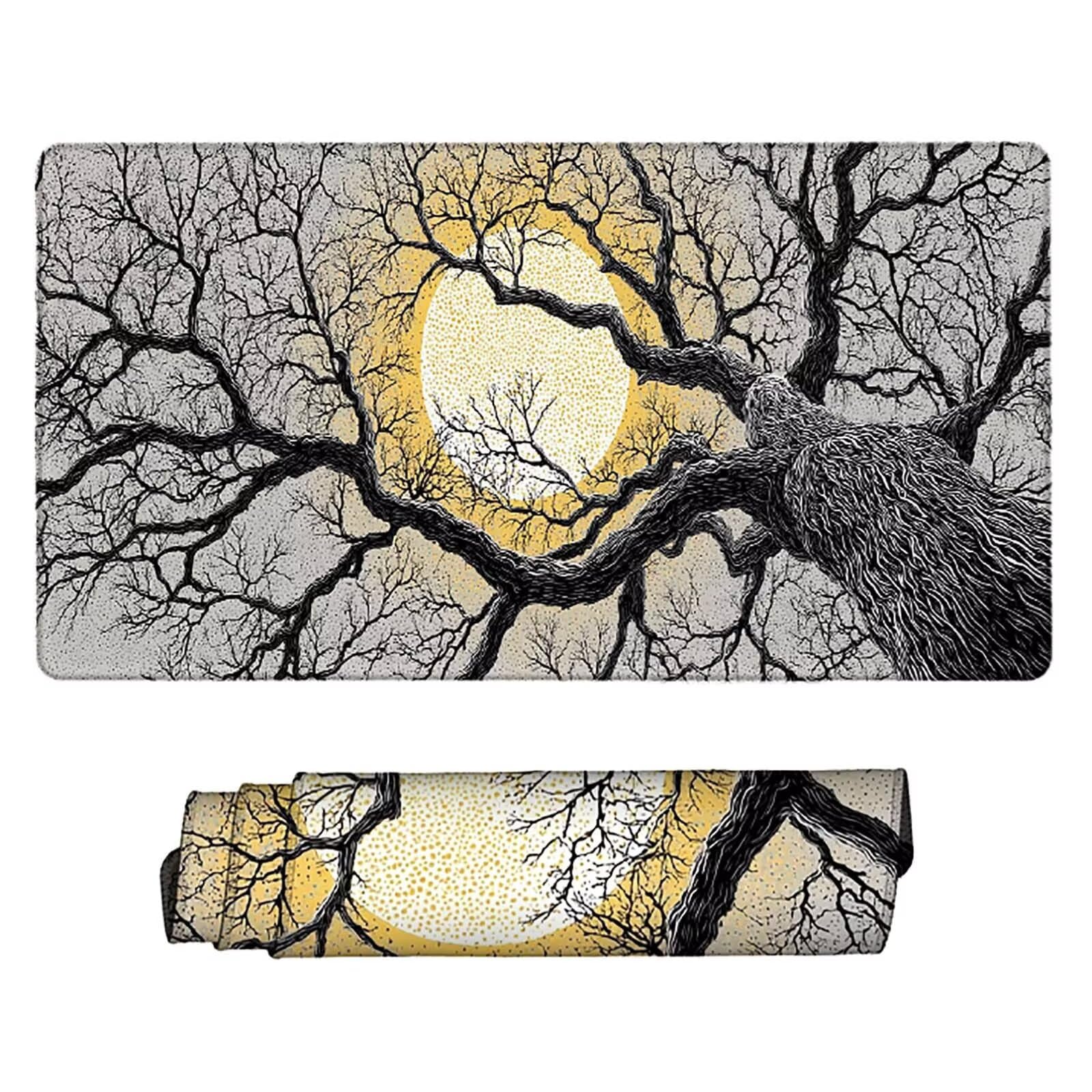 Schreibtischunterlage Grau Mauspad Gaming XXL Mousepad wasserdichte rutschfeste Schreibtisch Unterlage, Mauspad Groß Verbessert Präzision und Geschwindigkeit, Gaming Zubehör (Baum,120x60cm) 2-z7151