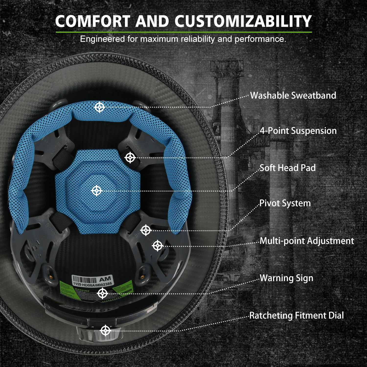 GREEN DEVIL Carbon Fiber Full Brim Hard Hat OSHA & ANSI Rated Hardhat for Men with Brim Guard - Image 3