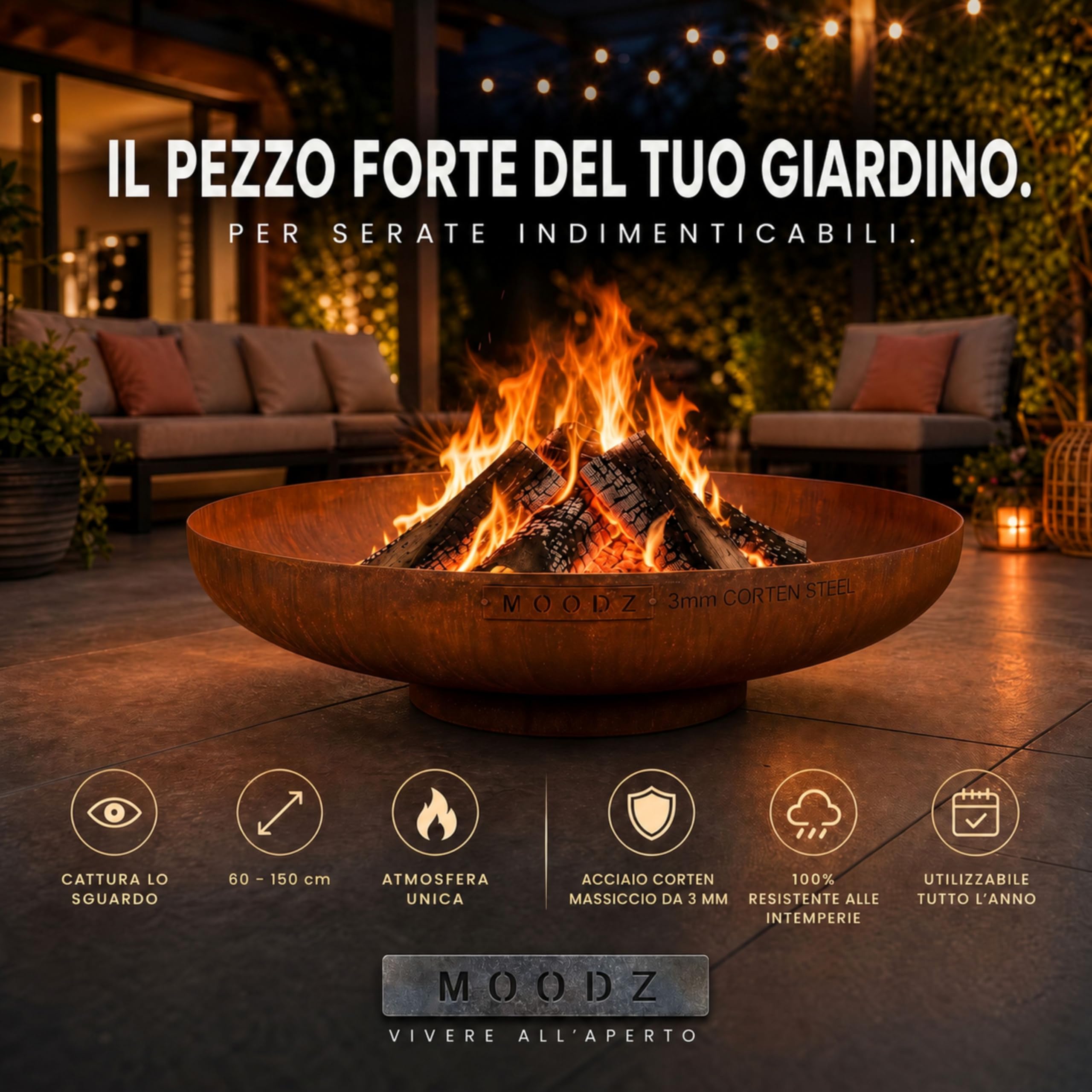 MOODZ Outdoor Living Braciere da Giardino Corten Ø100 cm