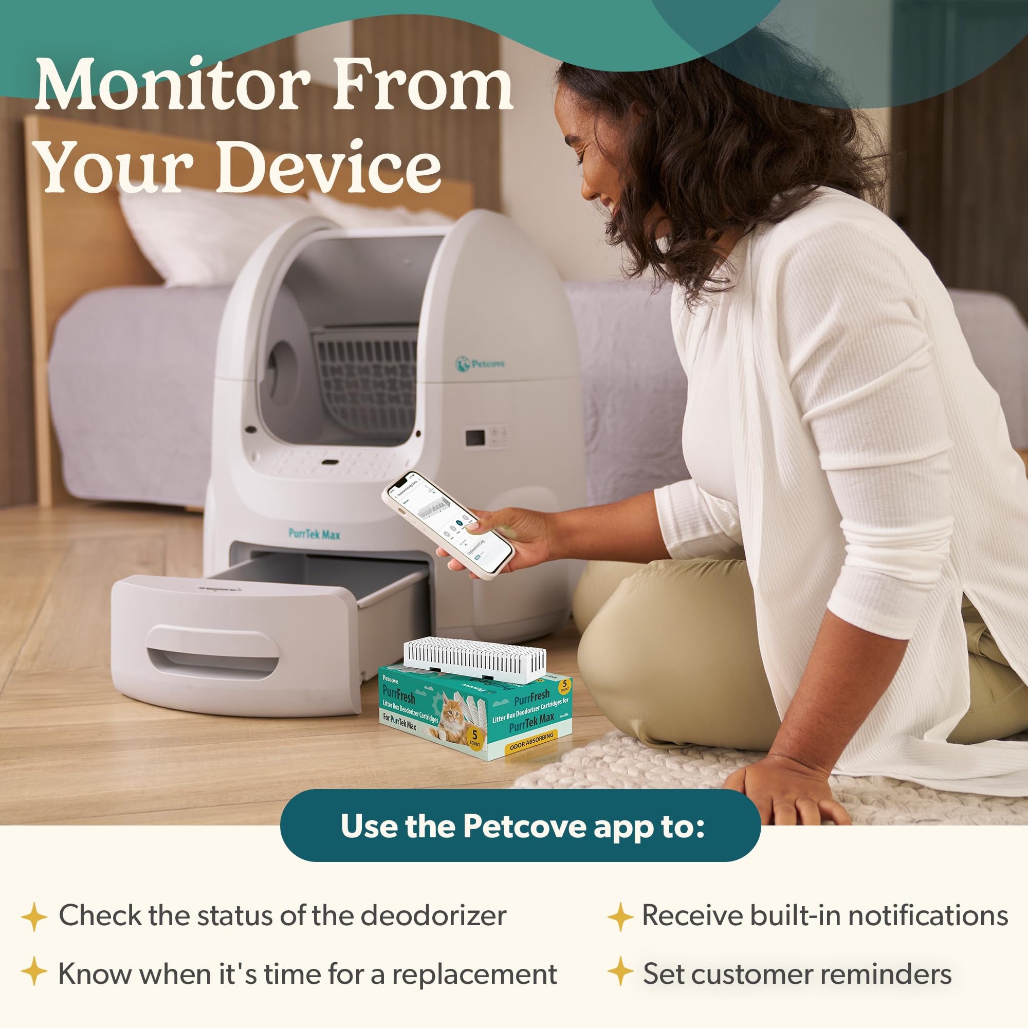 PurrFresh - Desodorizantes de carbón para cajas de arena autolimpiables automáticas, repuestos de control de olores de carbón activado sin perfume, ajuste preciso, fácil instalación para Purrtek Max