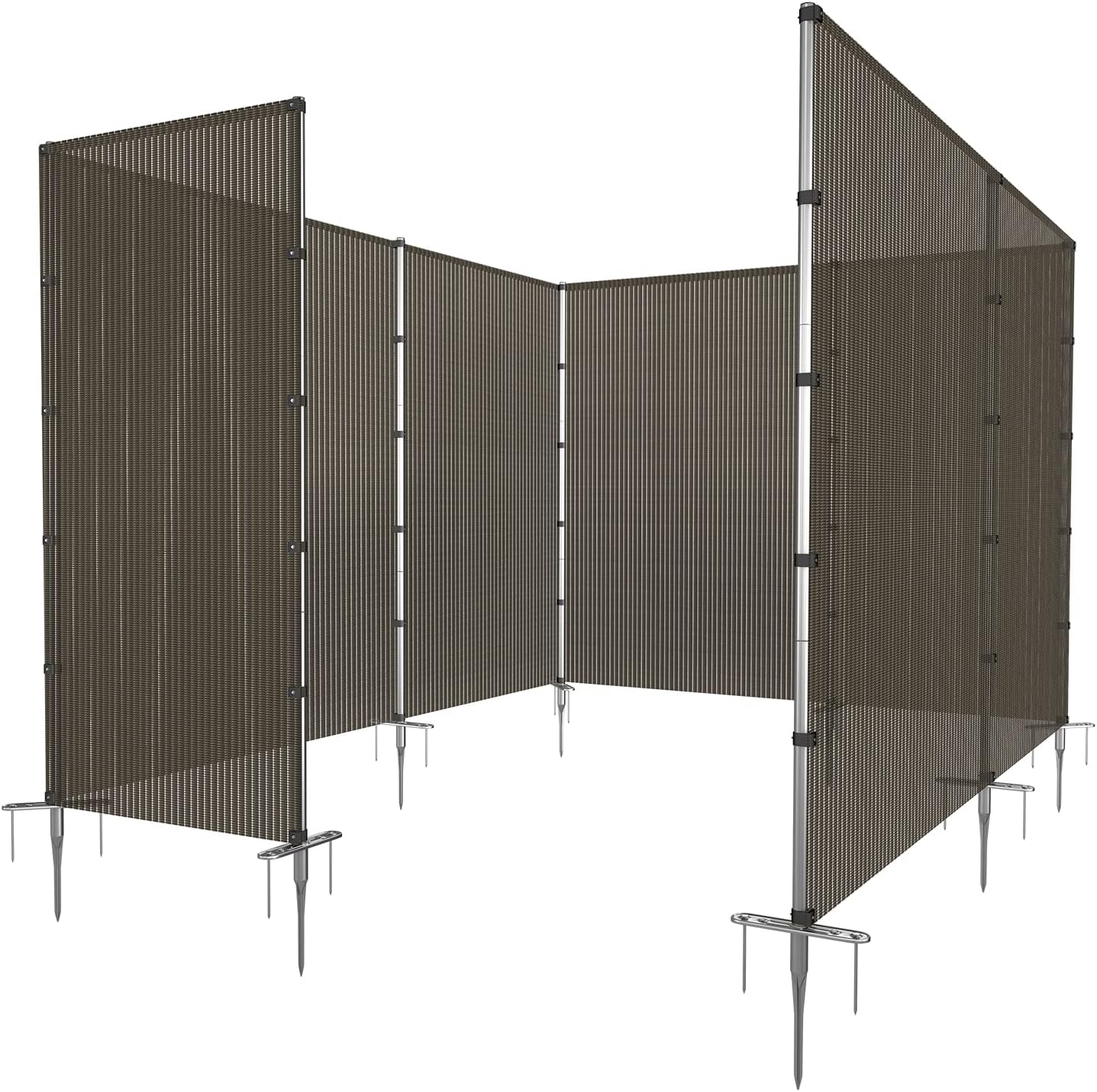 PATIO Outdoor Privacy Fence with Stainless Steel Poles Dog Fencing for Deck Backyard Yard Freestanding Removable Privacy Fence Barrier Garden Chicken Fence with Spikes Hollow Brown 6'x59'