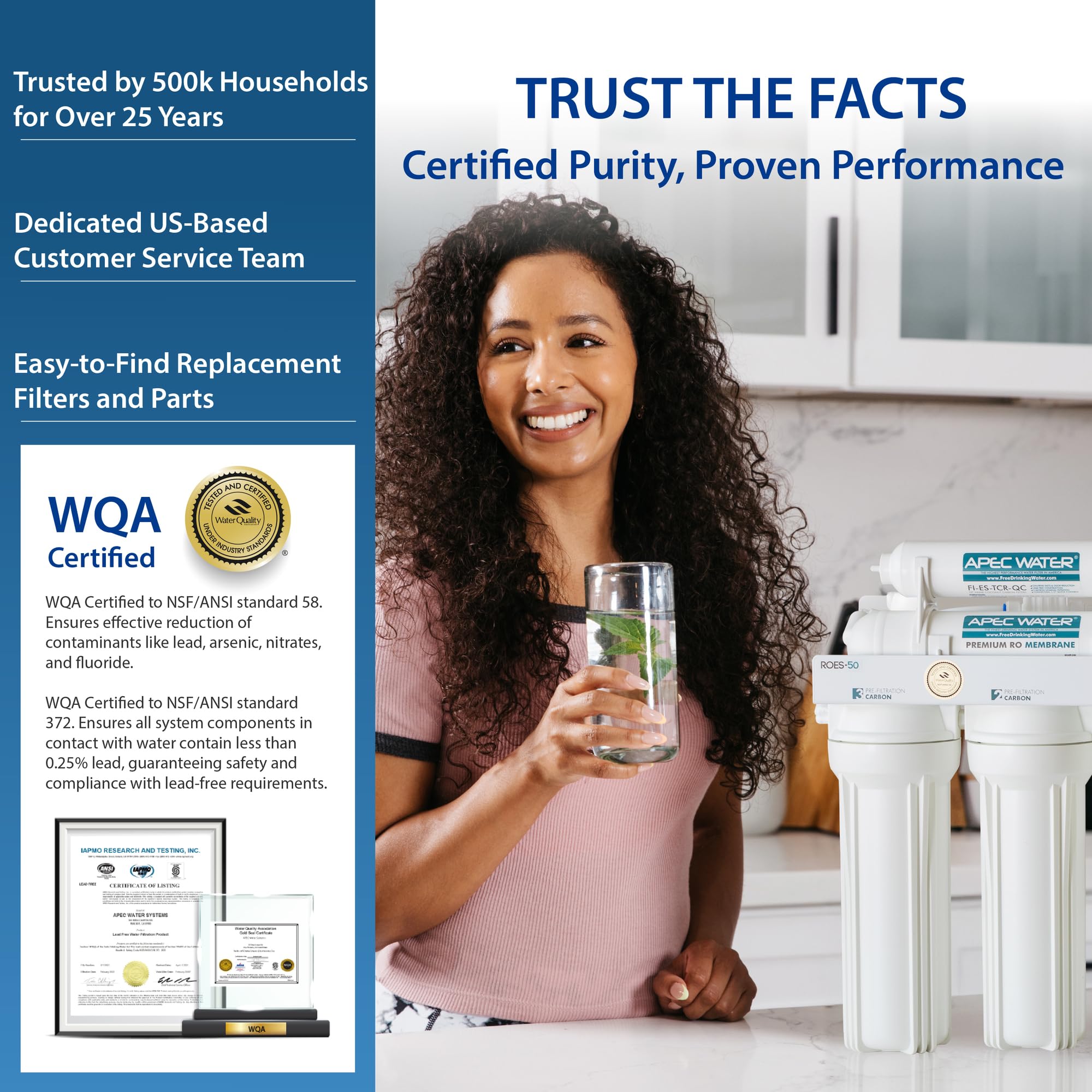 APEC Water Systems Essence ROES-100 Sistema de filtro de agua potable de ósmosis inversa de 5 etapas, 100 GPD, dispensación rápida, 1:1 puro para drenar