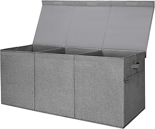 BALEINE Fabric Storage Bins with Lid, Collapsible Extra Large Storage Boxes Bins Baskets with Divider for Home Organizing (37.5"x13"x16", Grey)