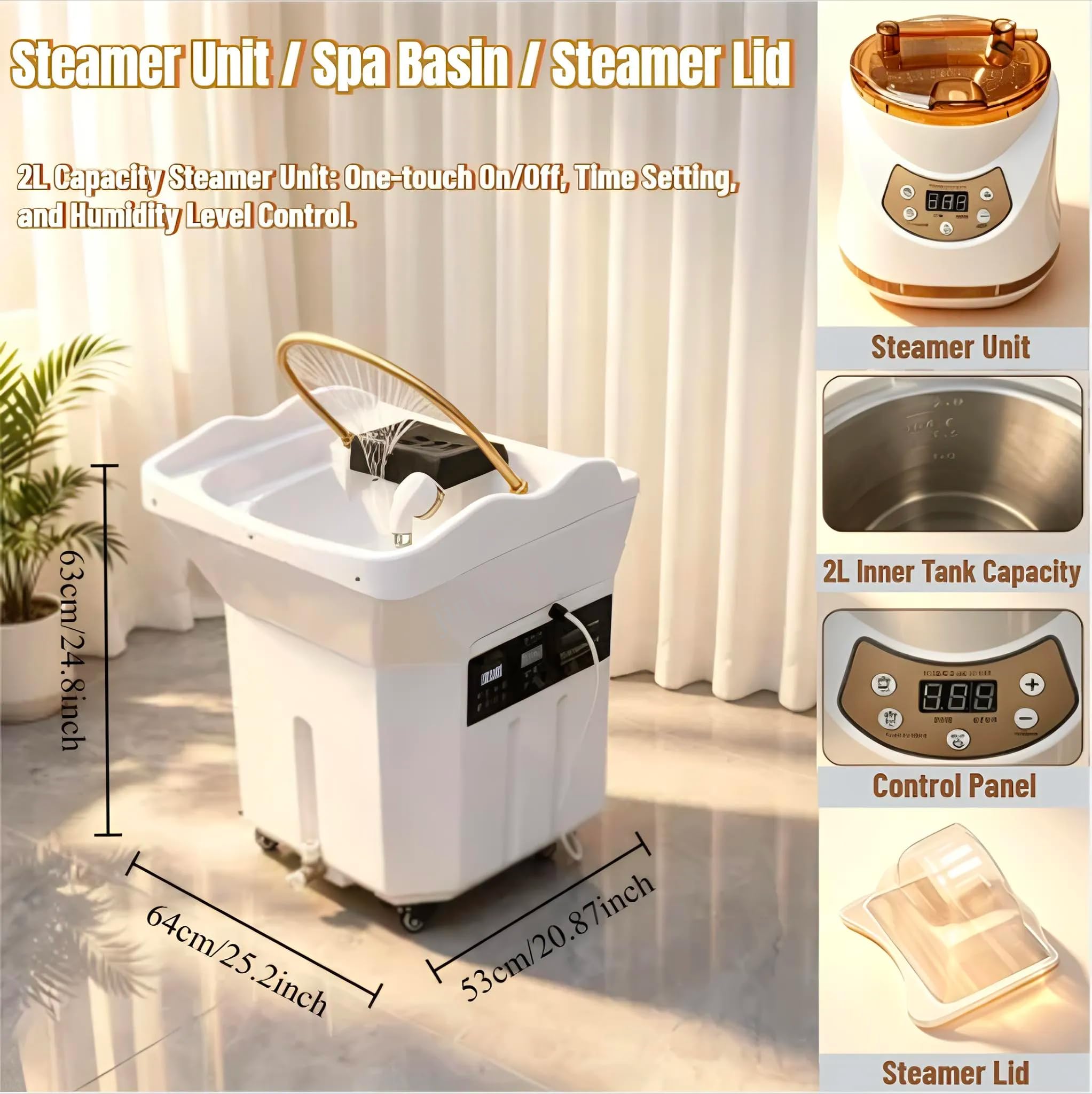 Equipo Spa JaponéS, Lavacabezas Peluqueria con Tanque 60l, Head Spa Equipment,Lavabo Champú con CirculacióN Agua y FuncióN Terapia Luz,Cama de Champú de Masaje