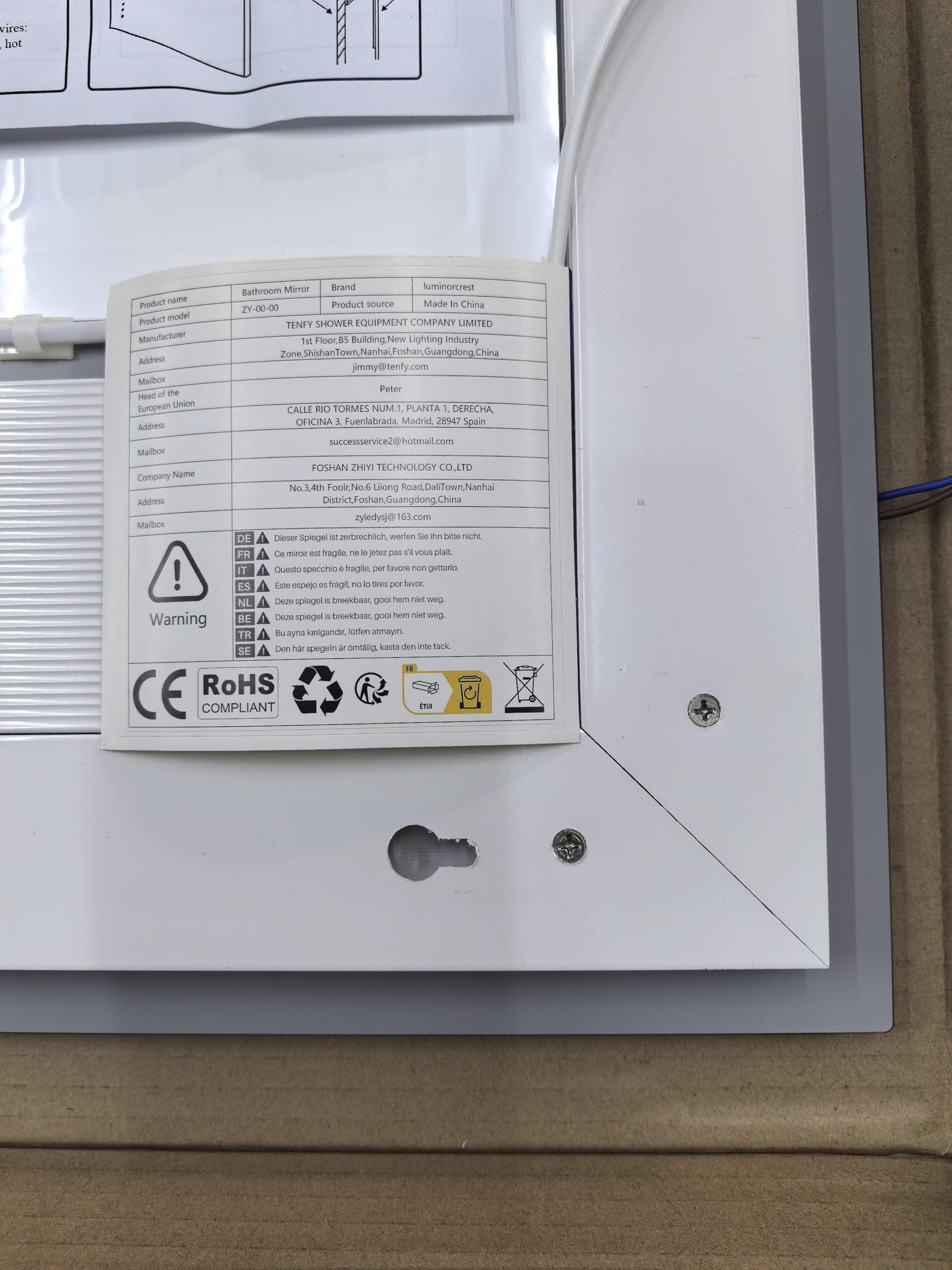 Specchio da bagno con illuminazione, rettangolare, 60 x 100 cm, specchio da parete a LED, 3 colori di luce, dimmerabile, con touch, anti-appannamento, CRI90+, vetro temperato