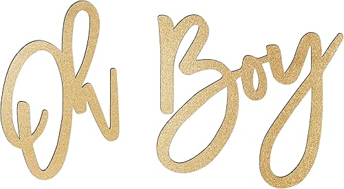 OH BOY Letrero de madera dorado para baby shower y decoración de revelación de género, telón de fondo ligero para decoración de pared para fotos de