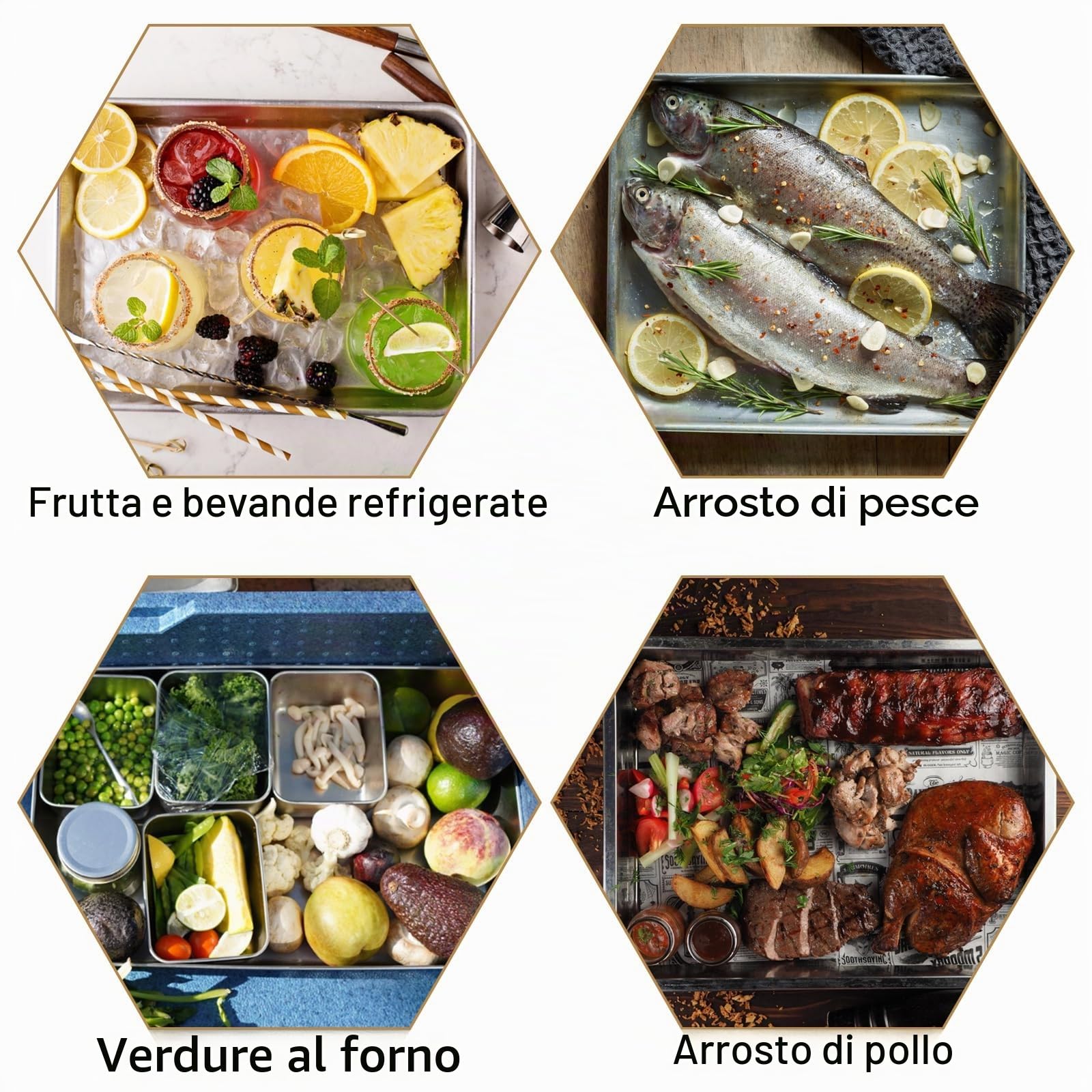 CYEER Set di 4 teglie da forno in acciaio inox 25 x 20 x 5 cm, teglia profonda in acciaio inox 304, per lasagne, arrosti, torte e marinatura, lavabili in lavastoviglie