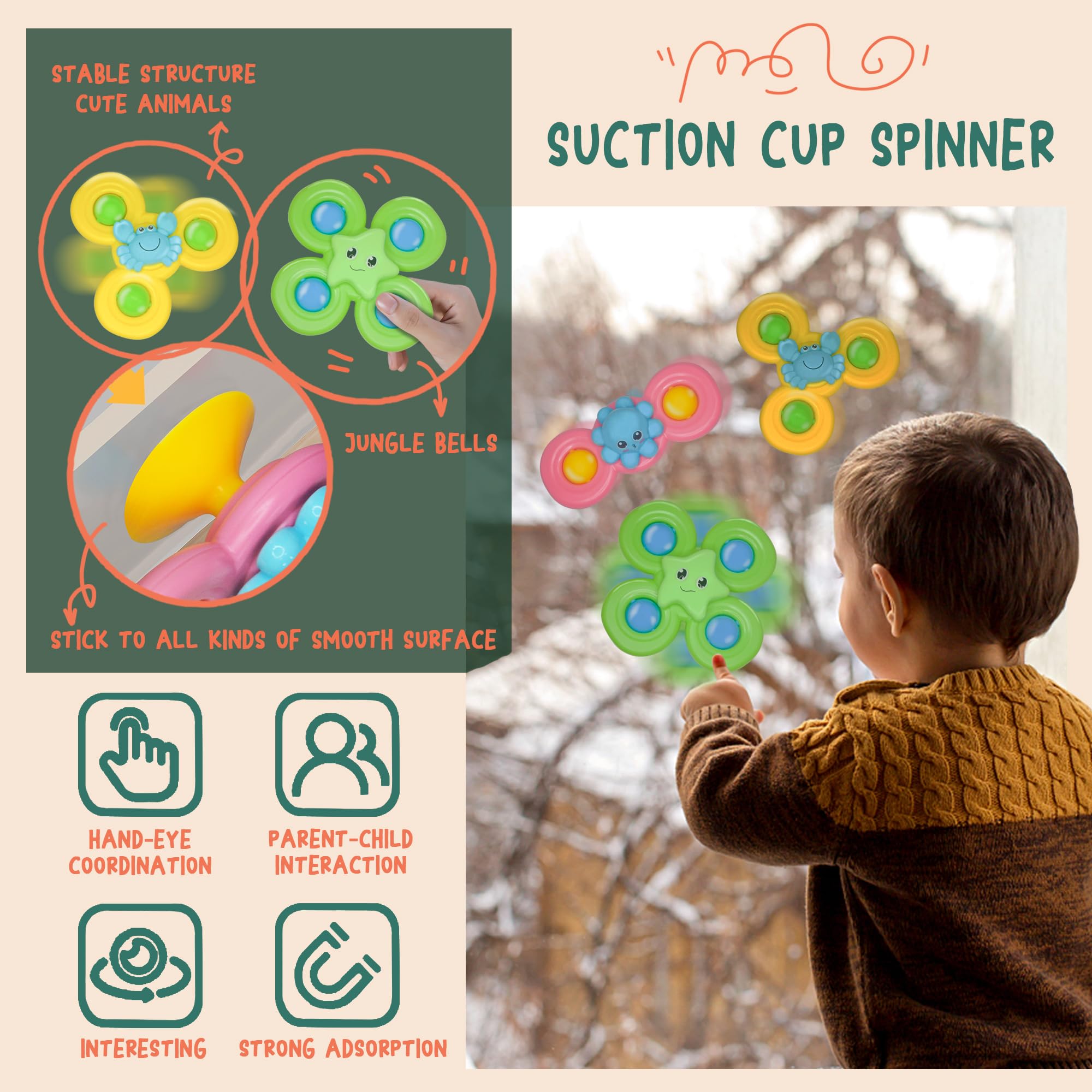Jouet Sensoriel Bebe 6 Mois et Plus, 6 en 1 Jeux Montessori Eveil avec Cube D'activité Bébé, Jouet Ventouse Chaise Haute, Jouets de Développement