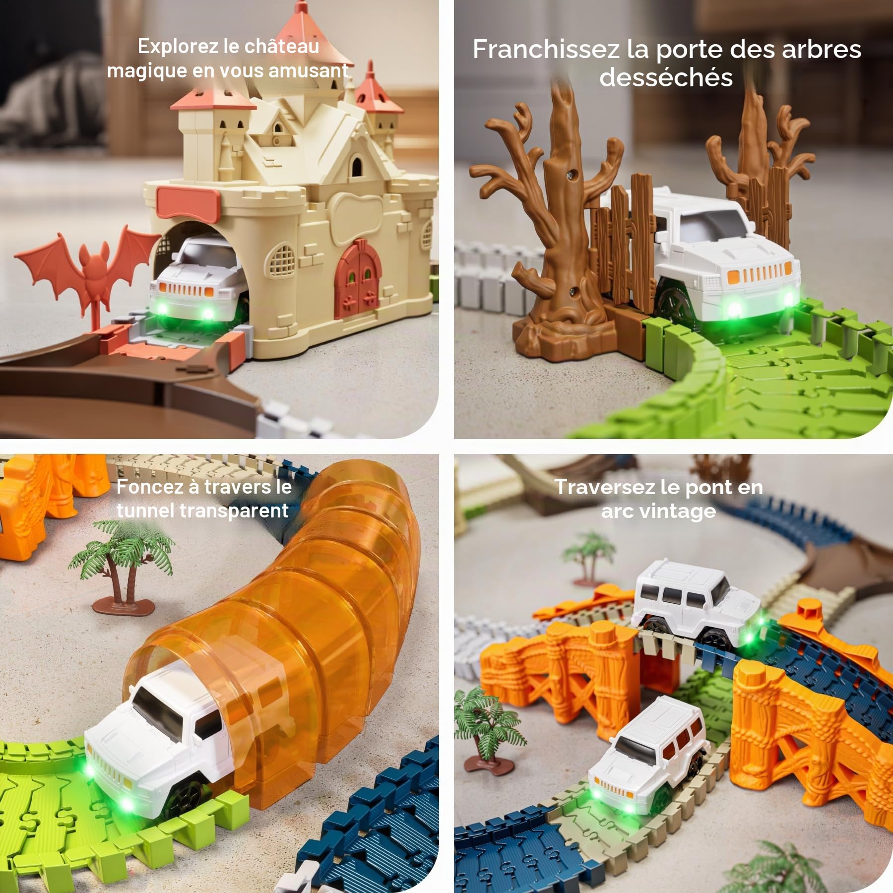 TUMAMA Kids Circuit Voiture Enfant Electrique Cars Jouet Automatique Voiture Pont et Tunnel 202 Pièces Ensemble de Pistes de Voiture Cadeau d'anniversaire pour Les Tout-Petits Enfants 3 4 5 6 Ans