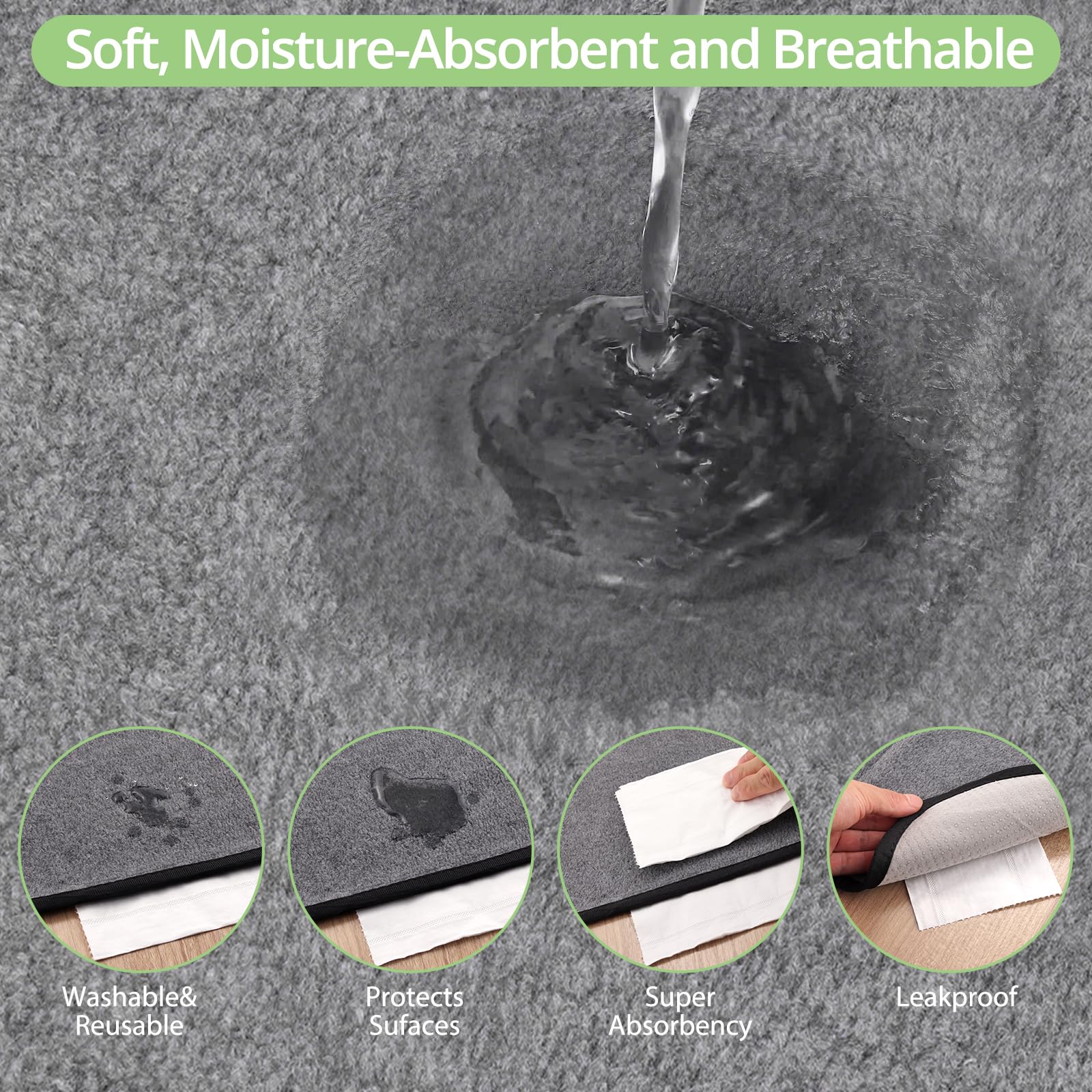 TAIKURA Washable Pee Pads for Dogs Reusable Puppy Pads Non-Slip Heavy Absorbency Dog Pee Pads for Dog Training Whelping - Image 3