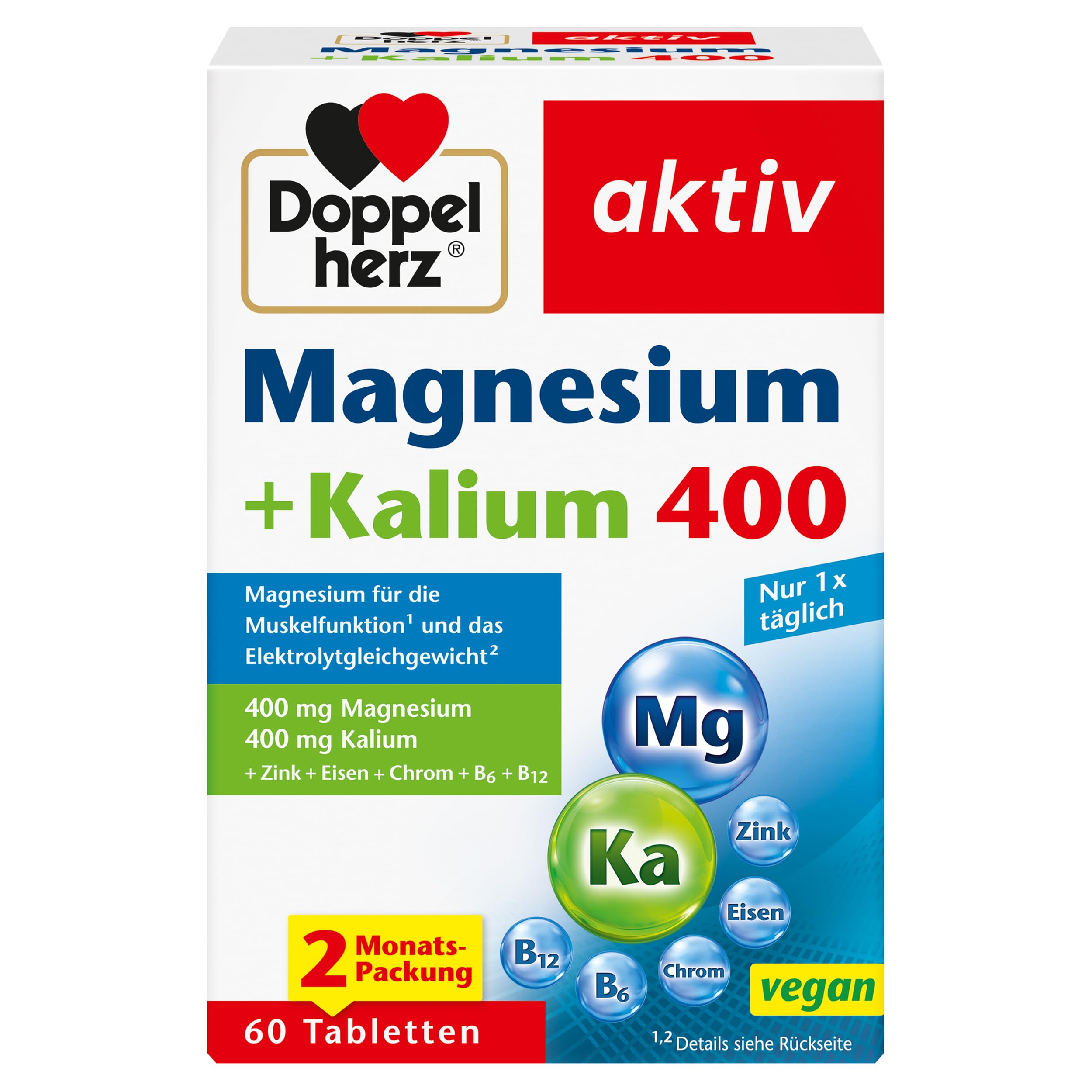 Doppelherz Magnesium + Kalium – vegane Tabletten, 60 Stück (120 g)