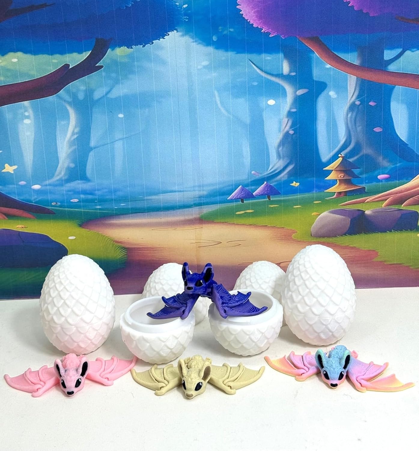 4pcs 3D Printed Bat, Articulated Poseable Cinderbat for Halloween Decor, Colorful Fidget 3D Printed Trick or Treat Mini Bats MAB001