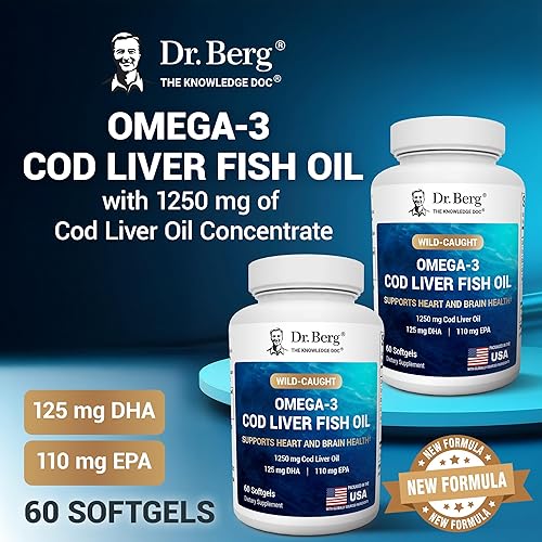 Miniatura 4 de Dr. Berg Aceite de pescado de hígado de bacalao omega-3 de máxima fuerza (1250 mg) de bacalao capturado en la naturaleza - Aceite de pescado omega-3