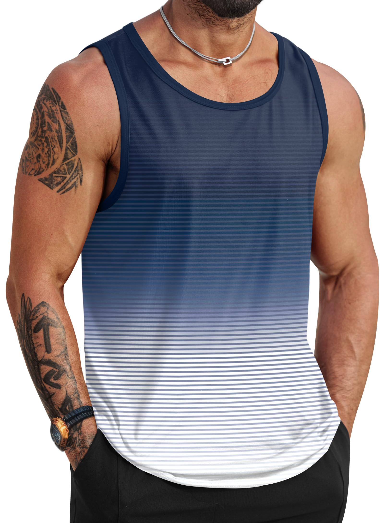 VOGSTART Mens Beach Tank Tops Summer Vacation Graphic Sleeveless Shirts