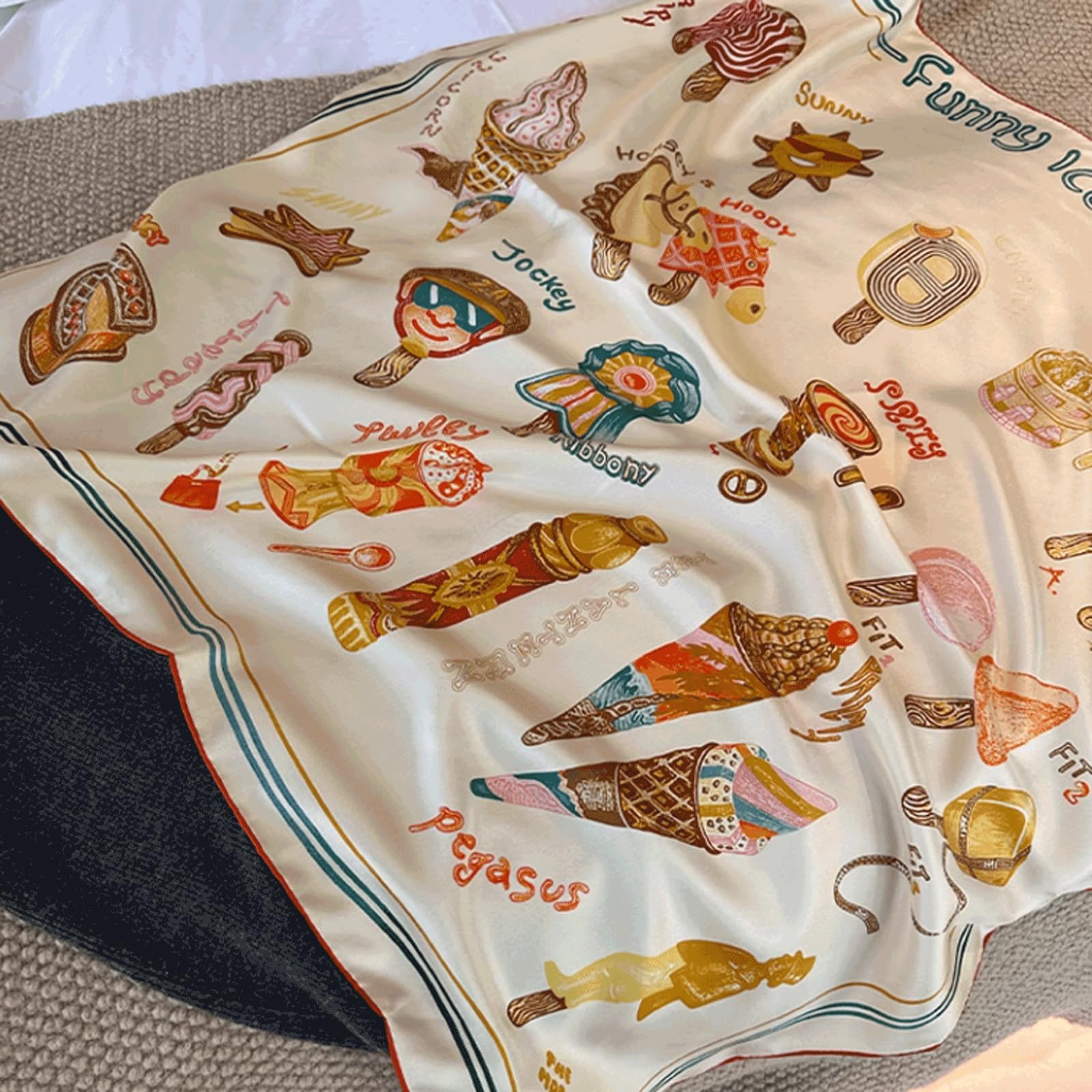 Bufanda de Seda de Morera, pañuelo Cuadrado con Estampado Elegante, pañuelo para el Cuello con sensación Sedosa, Bufandas Suaves y Transpirables, Bufanda para el Cuello para Mujer