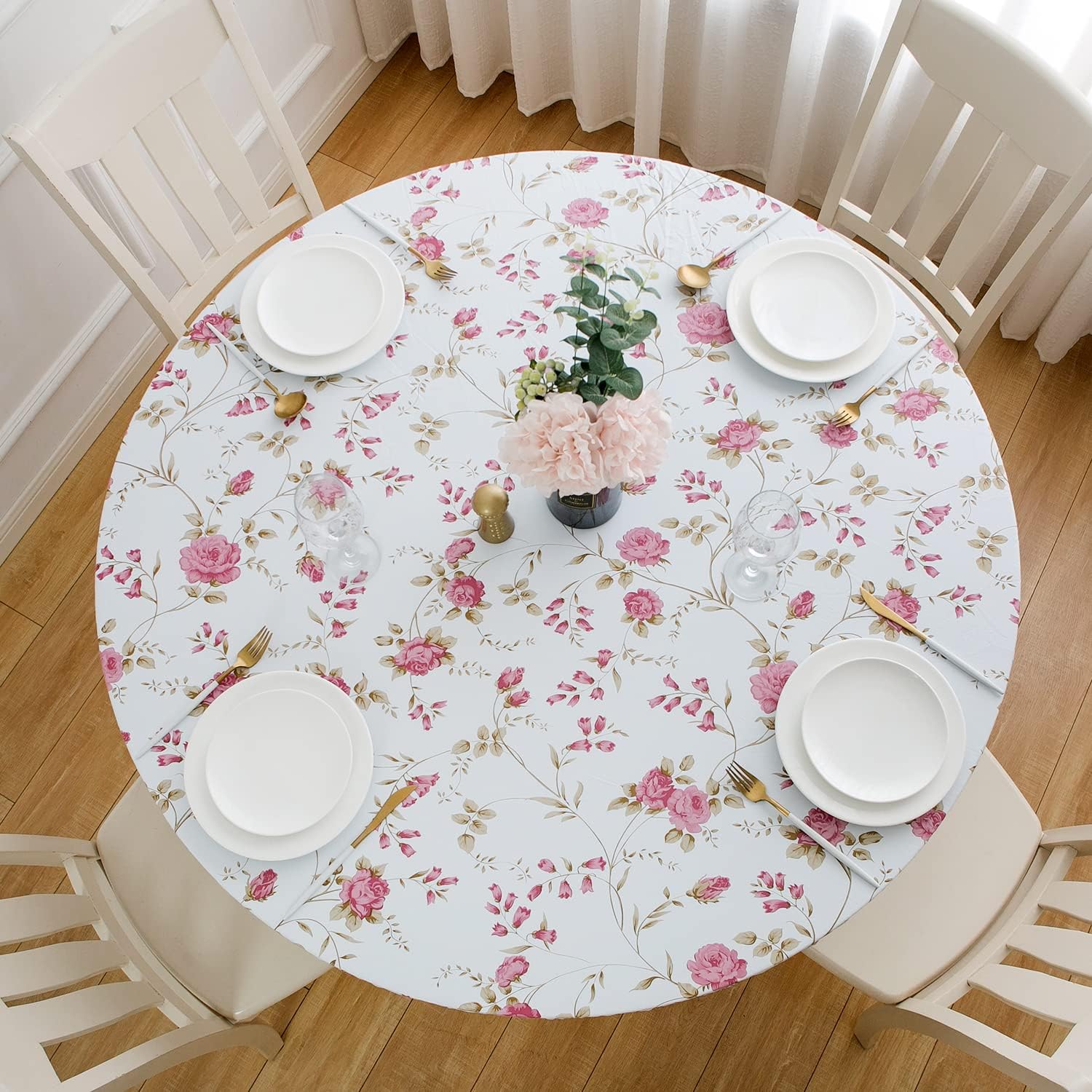 Amazon.com: VBDFD Spring Floral Round Fitted Tablecloth with Elastic ...