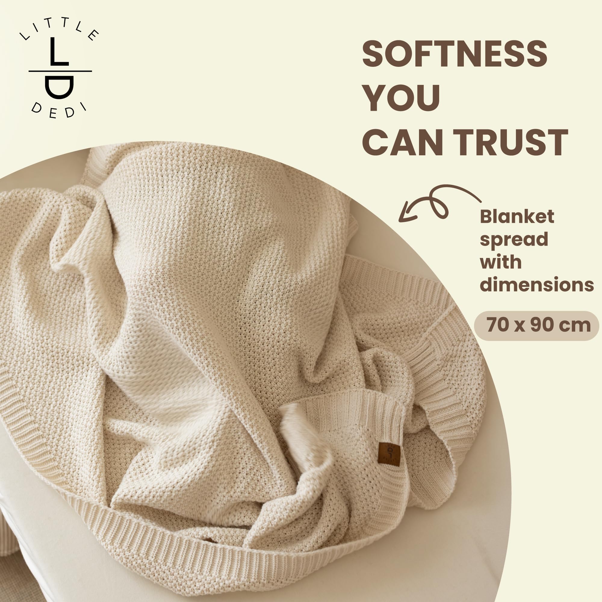 Little Dedi ZOE Baby Blanket Beige - Stroller Blanket & Cuddle Blanket made from 50% Recycled Cotton & 50% Polyester - GRS & OEKO-TEX Class 1 - Soft & Washable - Gift Box - 5