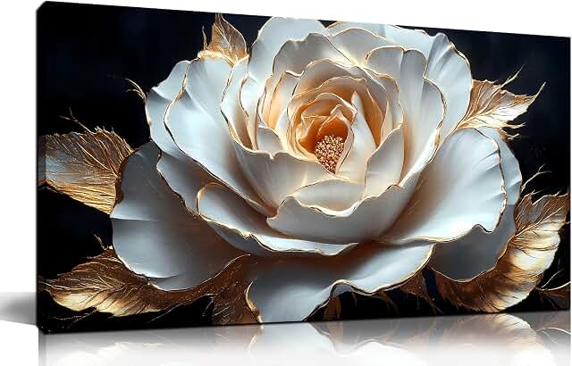 Large black and white flower canvas wall art