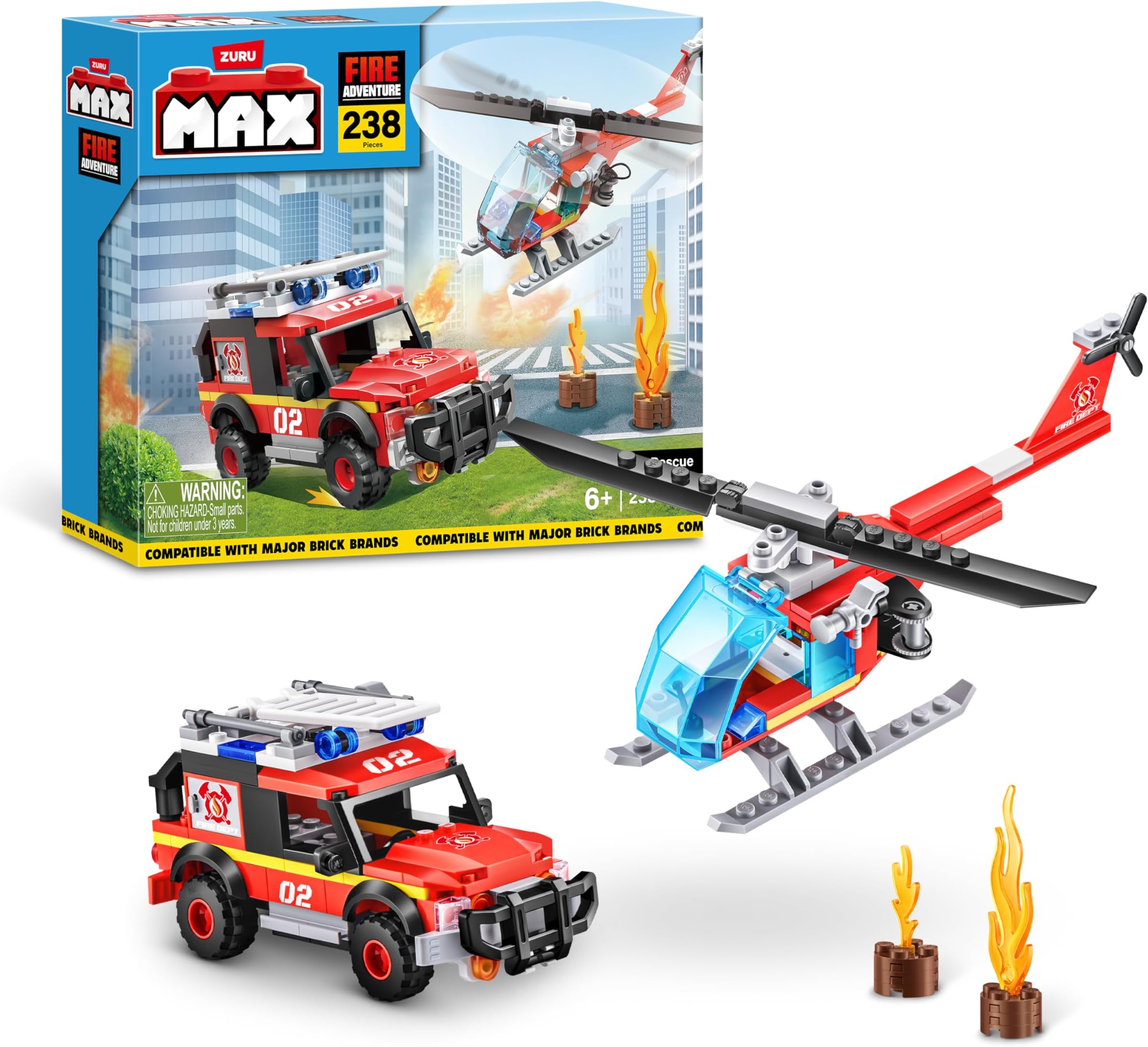MAX Adventure Fire Rescue Playset (238 Pieces) Building Bricks Toys for Kids 5+ Create Vehicles and More UNbox Discover