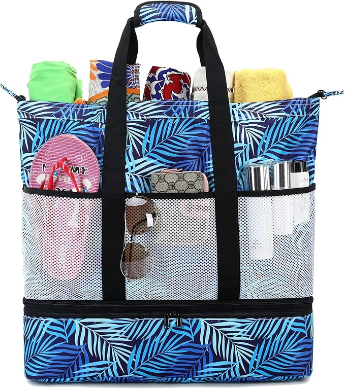OctSky Beach Bag Women Large Waterproof Beach Tote Bag with Cooler Beach Bags Waterproof Sandproof Top Zipper Swim Pool Bag