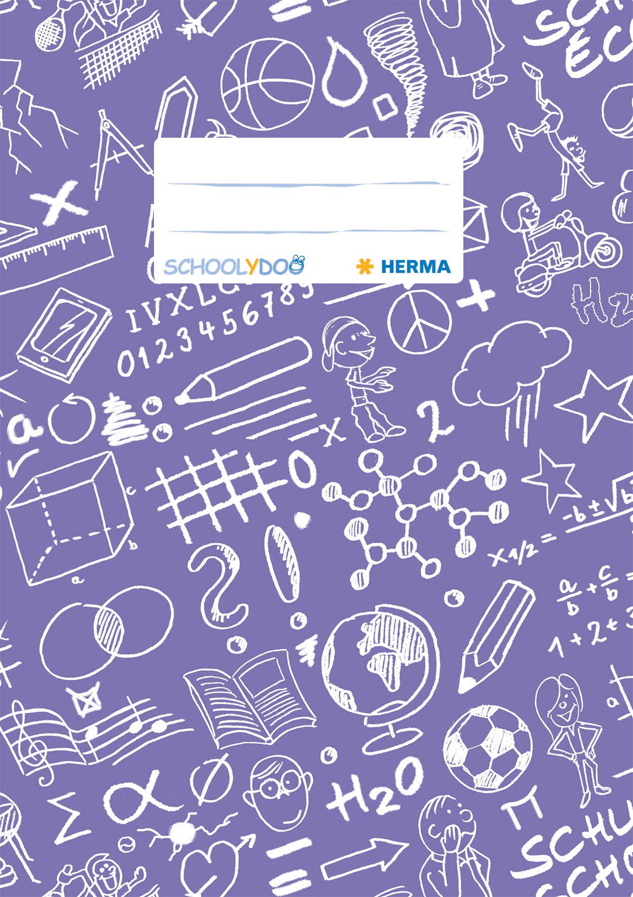 HERMA 19418 Notebook Covers A5 Schoolydoo Purple Pack of 10 Notebook Covers with Label Made of Durable and Wipe-Clean Polypropylene Film, Notebook Cover Set for School Notebooks, Coloured