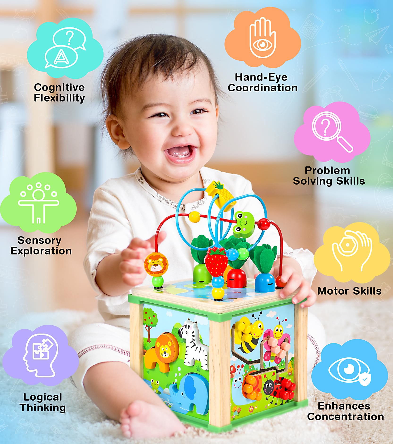 Jojoin Cubo Montessori Multiattivita - Giochi Bambini in Legno Educativi, Gioco Regalo Bimba 1 2 Anno