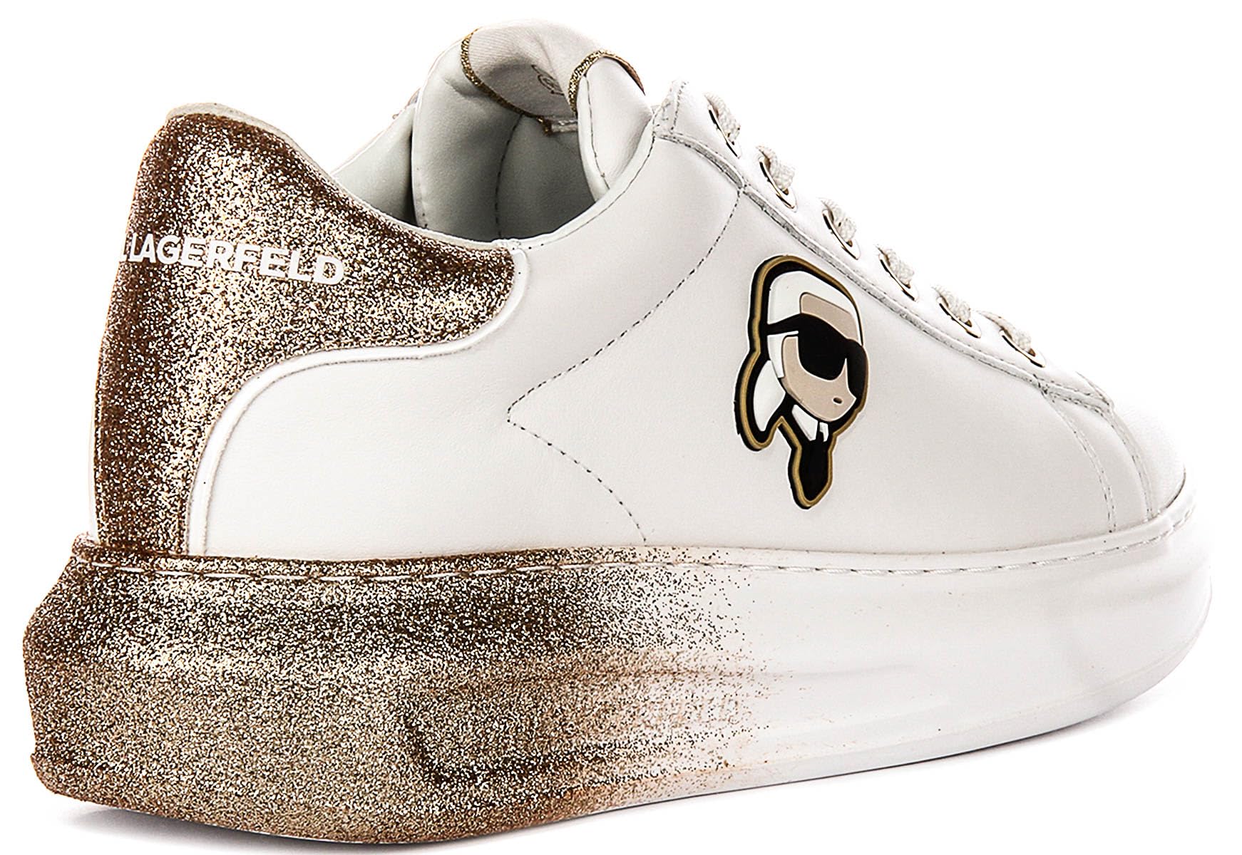 KARL LAGERFELD Kapri Ikon Turnschuhe mit Glitzer Farbverlauf, Weiß